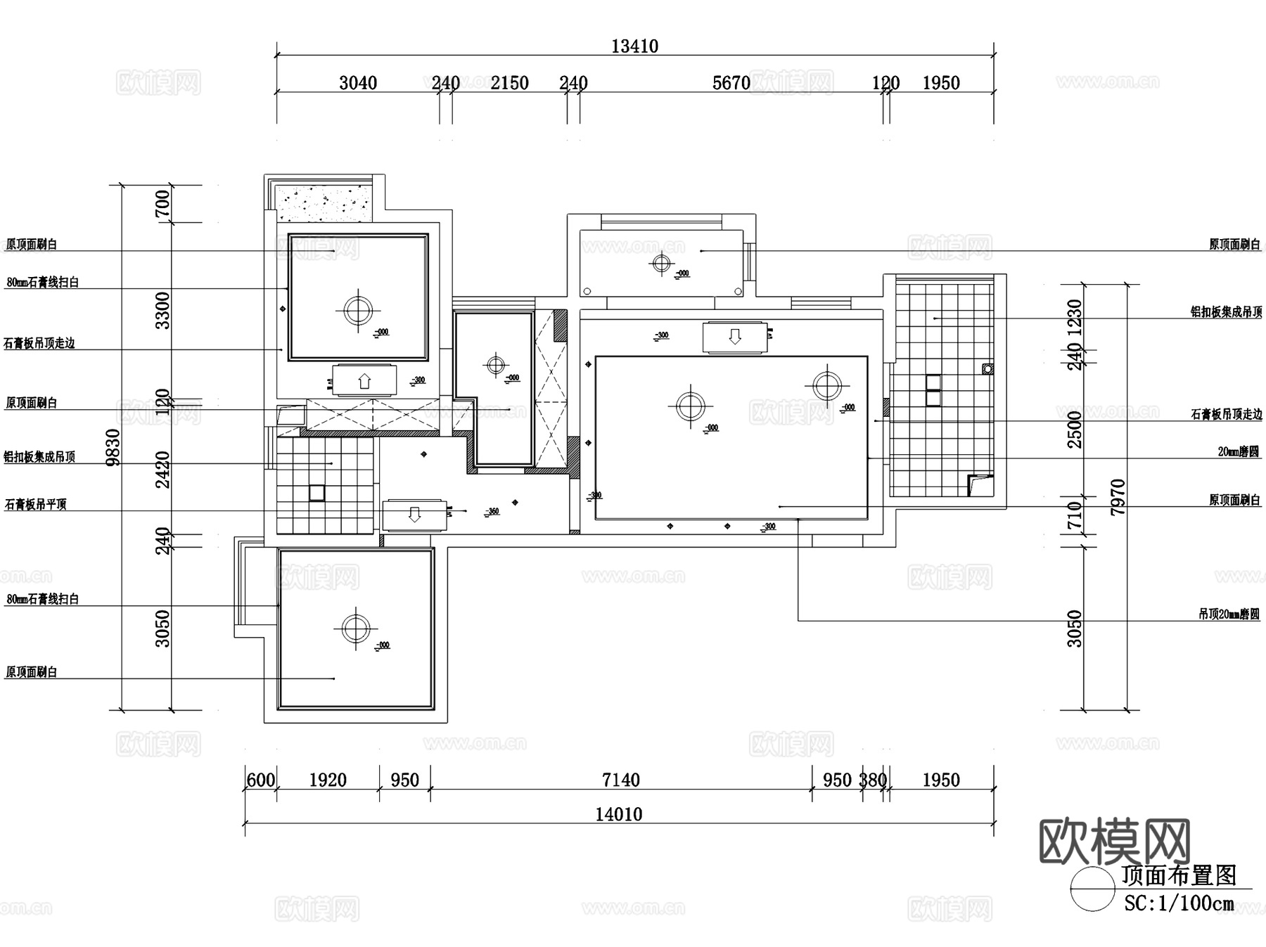 美式两室一厅一卫平层室内家装CAD施工图cad施工图