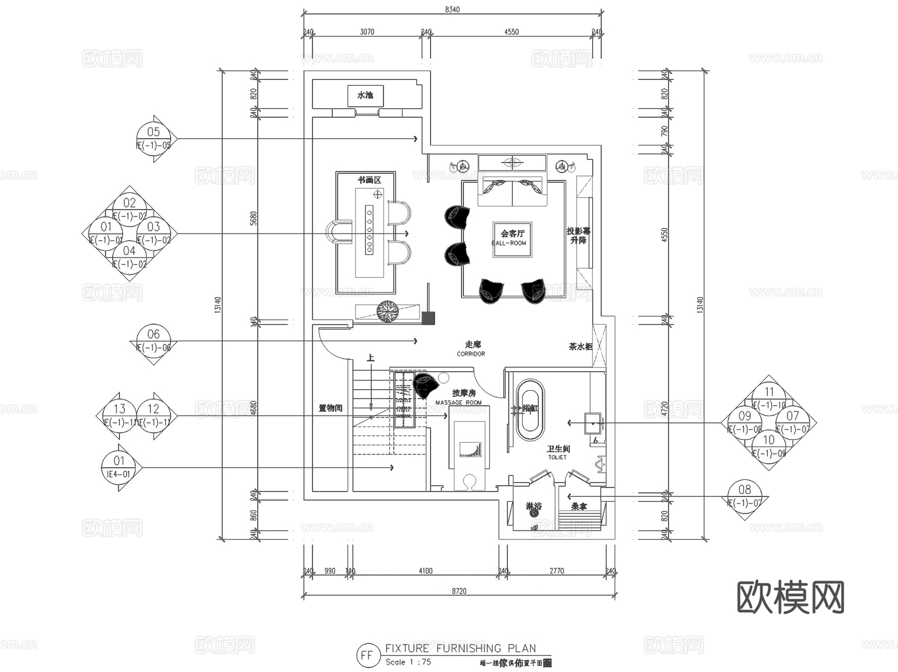 泸州新中式三层别墅室内家装CAD施工图整套cad施工图