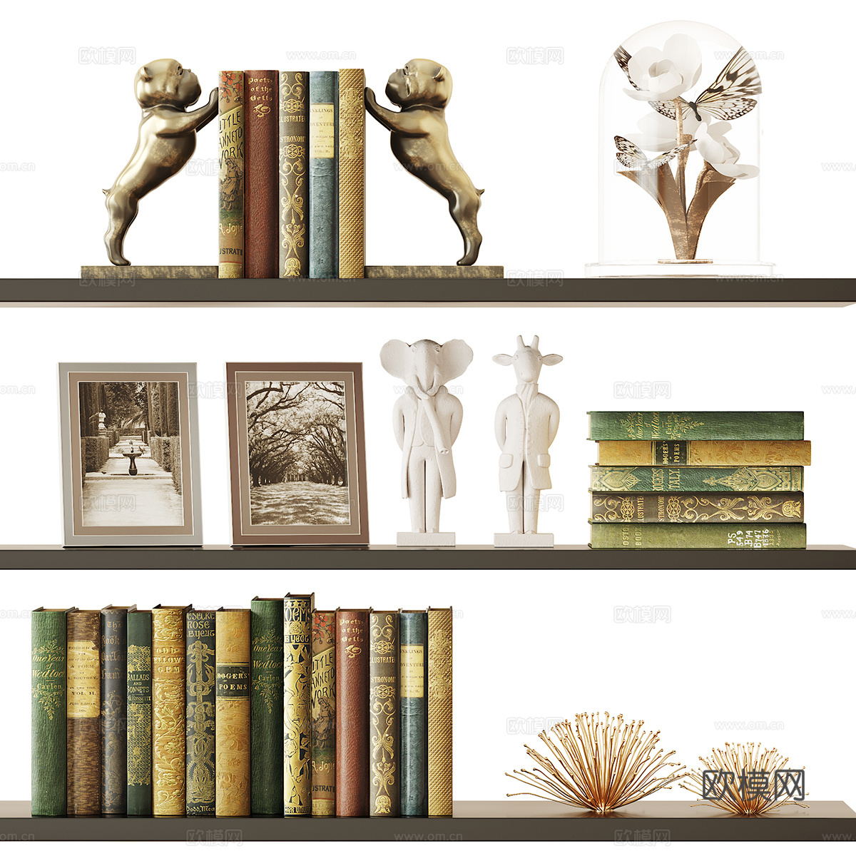 书柜摆件组合3d模型下载