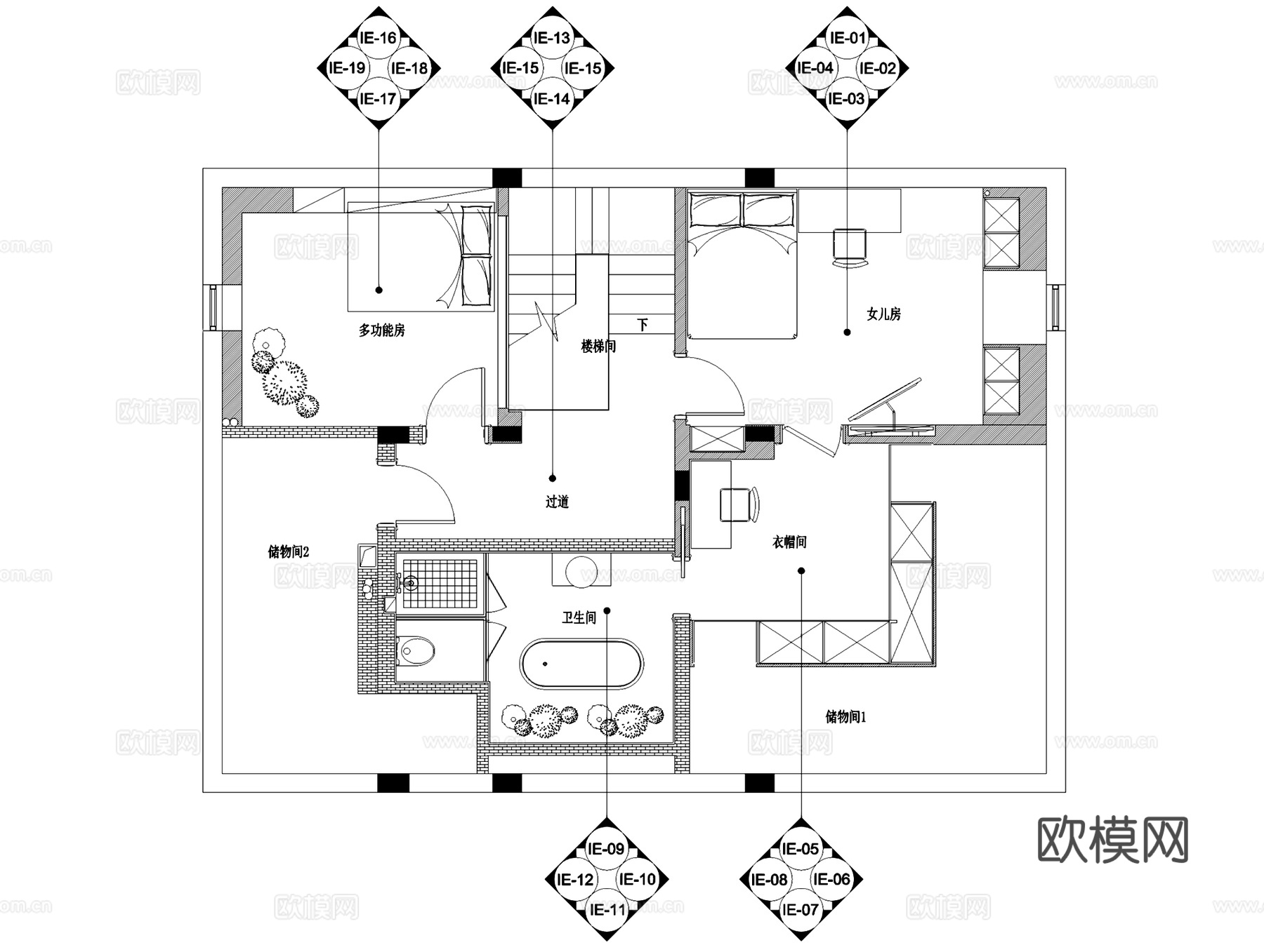 侠湾欧式简约三层别墅室内家装CAD施工图整套+3Dmax模型cad施工图