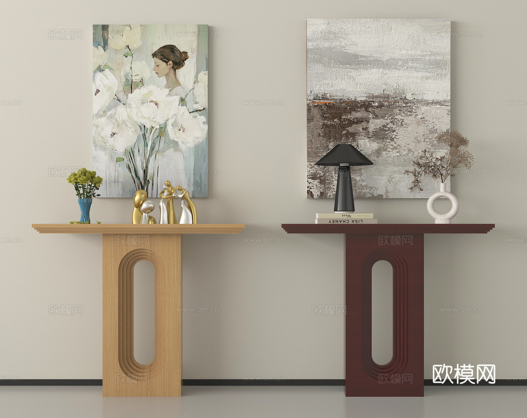 侘寂风端景台 玄关端景台 端景条案 摆件 挂画3d模型下载