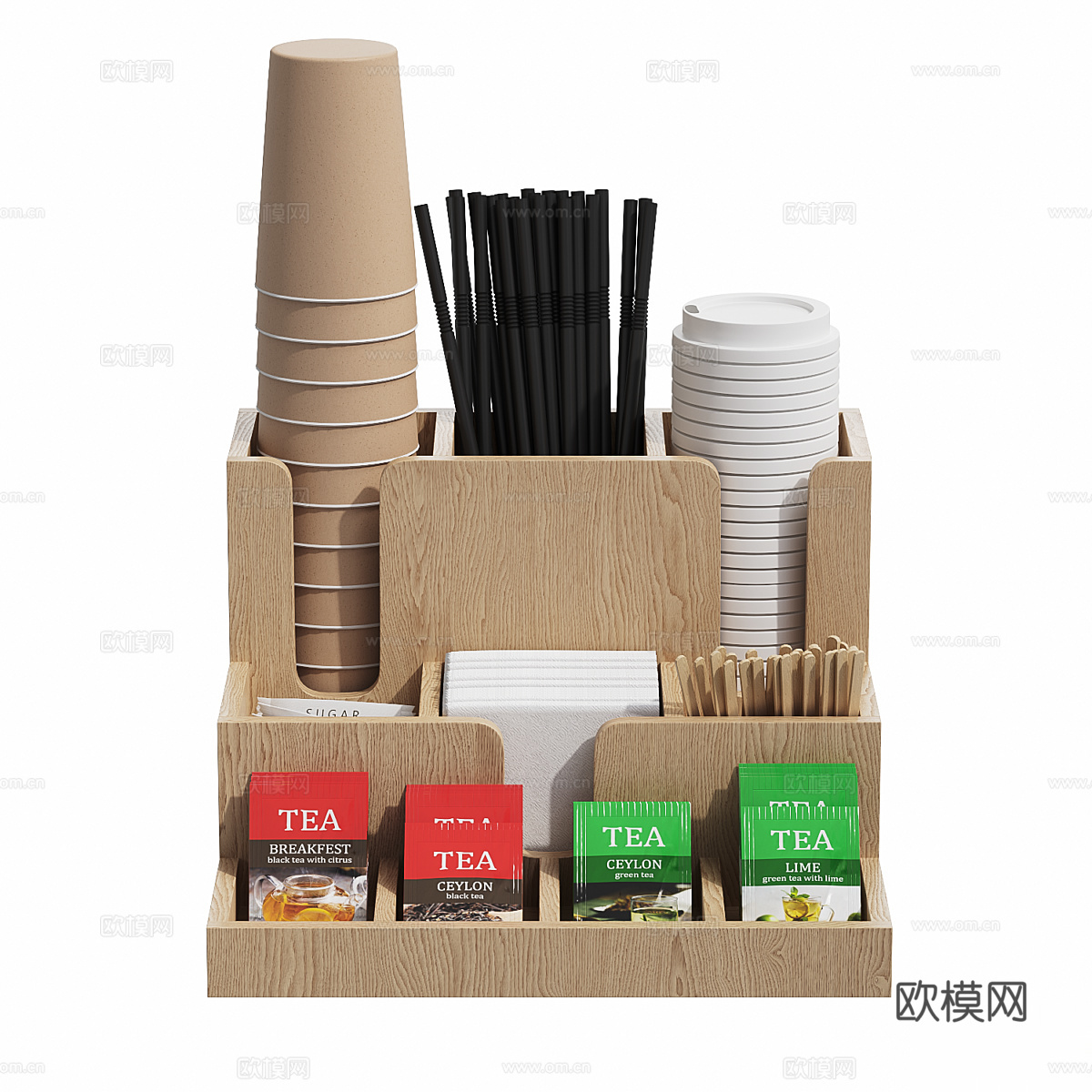 咖啡馆 咖啡店一次性餐具和茶具的收纳盒3d模型下载（渲染图2）