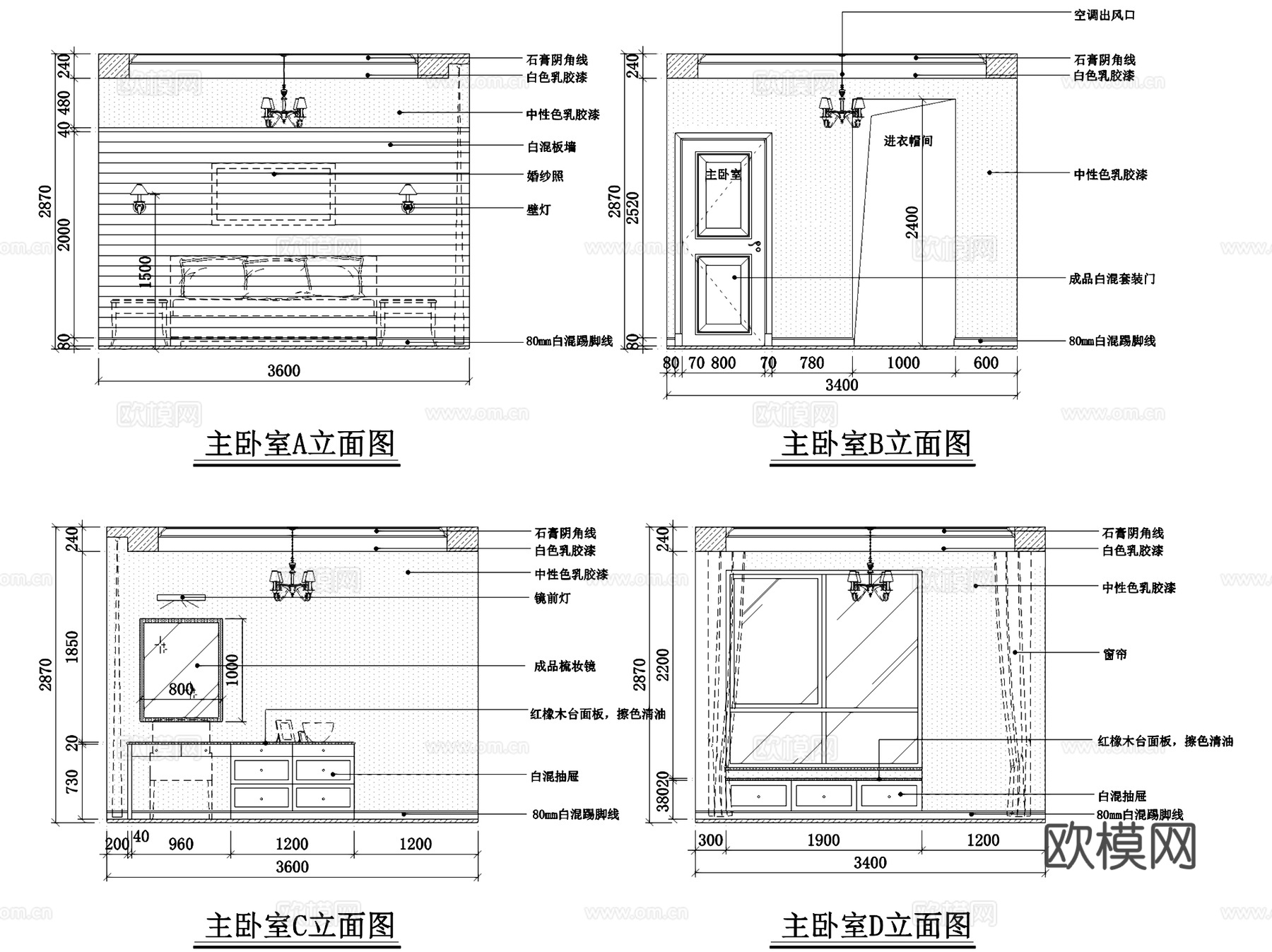 美式简约三室两厅两卫一厨私宅室内家装CAD施工图cad施工图