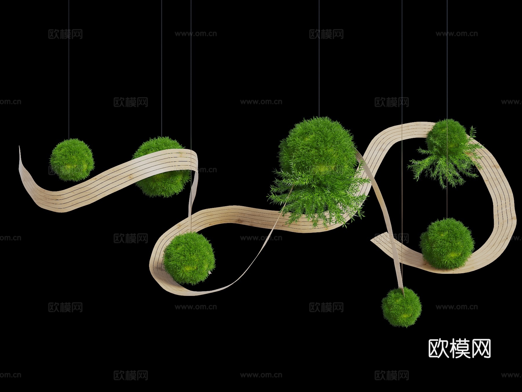 苔藓景观 苔藓球 室内景观 植物艺术装置 绿植苔藓球造景 景3d模型下载