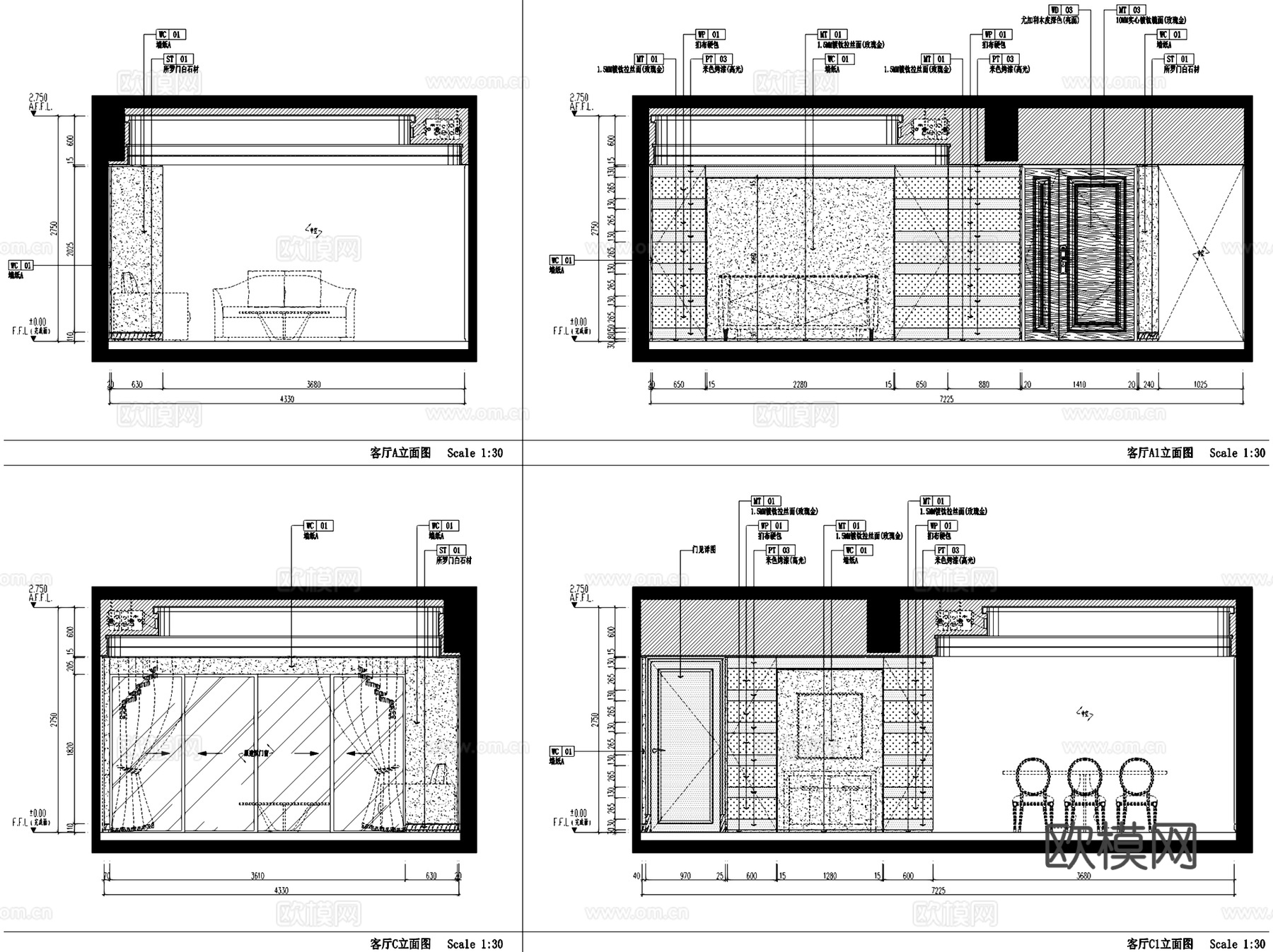 上海东樱C-3户型三室两厅样板房室内家装CAD施工图cad施工图