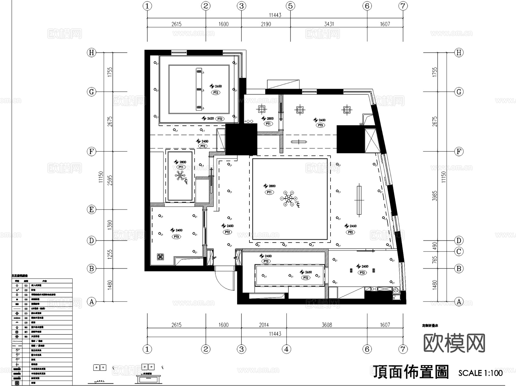 现代简约两室两厅两卫室内家装CAD施工图cad施工图
