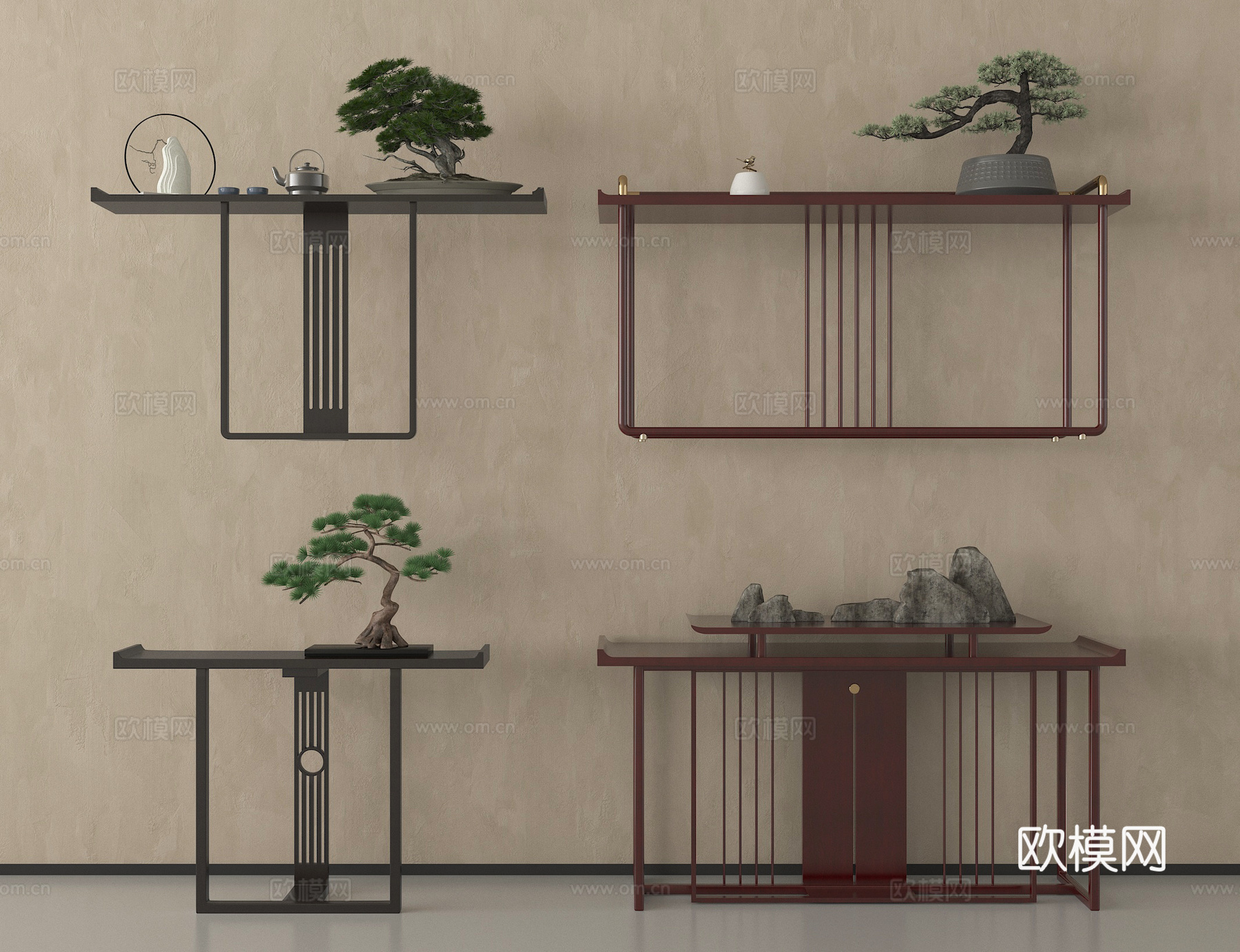 新中式条案 端景条案 端景柜 玄关台su模型