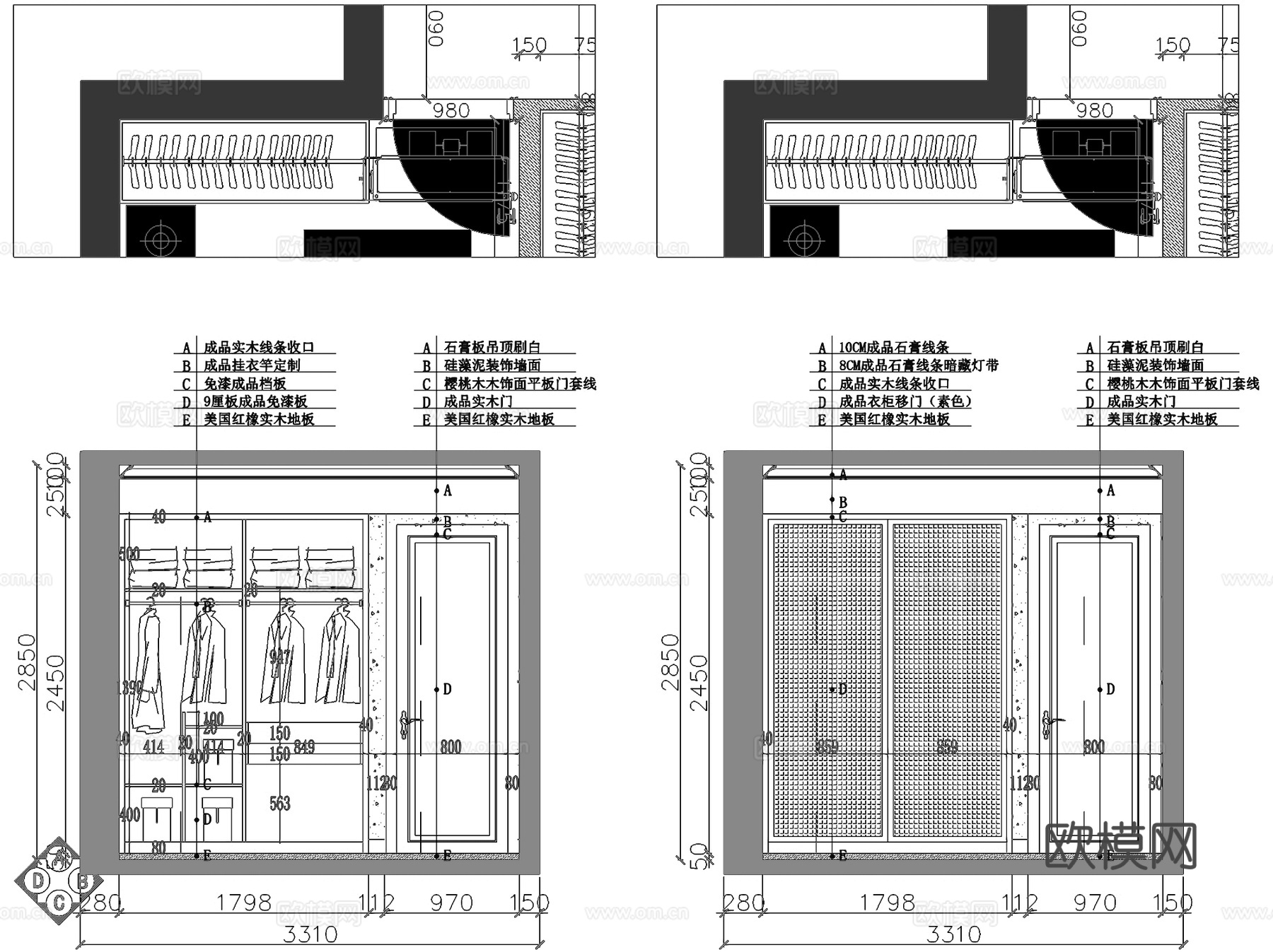 峙山庄园170#2302新中式三室两厅两卫室内家装CADcad施工图
