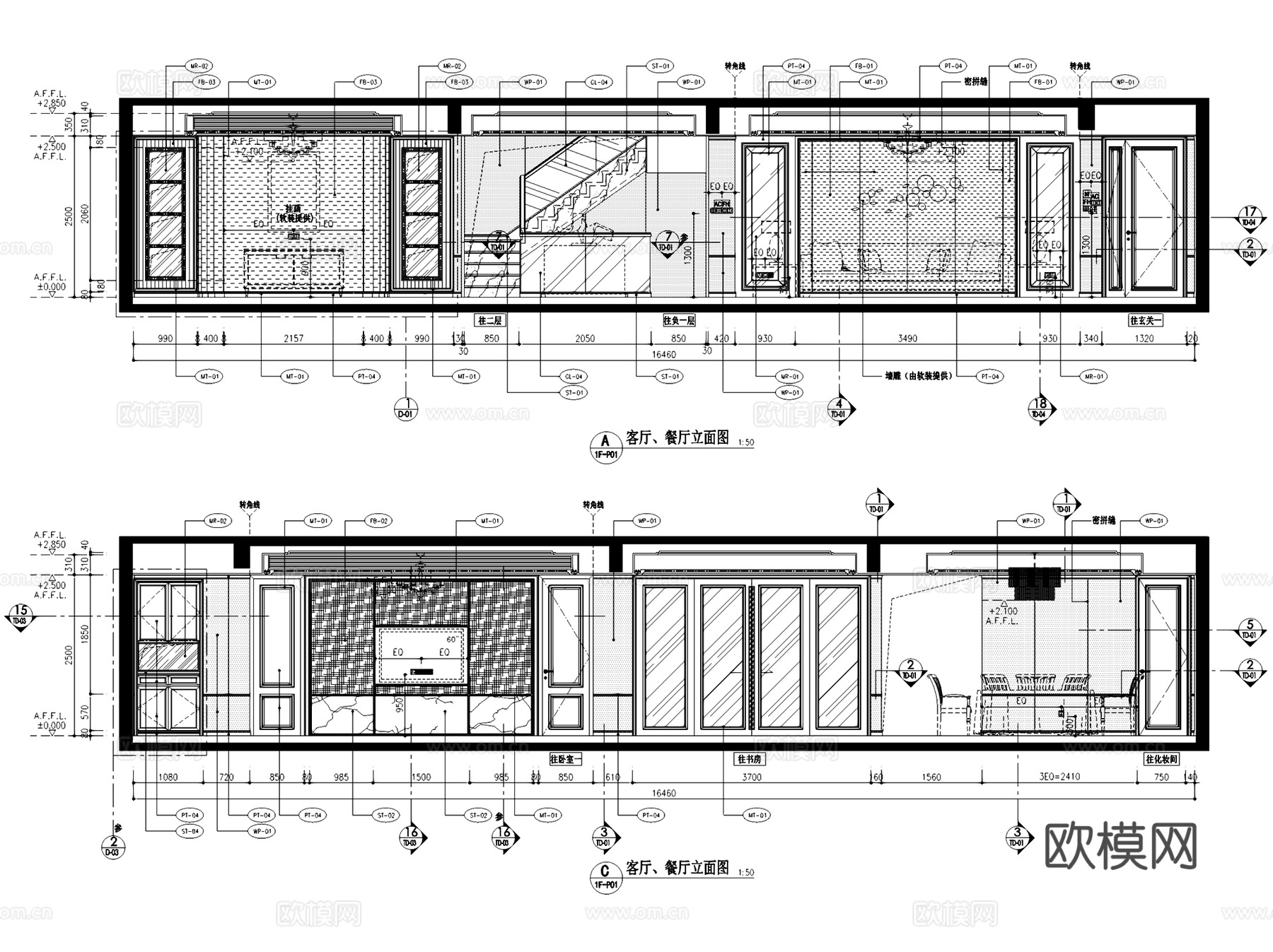 郑州雅居乐龙湖镇255-A1户型二层别墅室内家装CAD施工图cad施工图