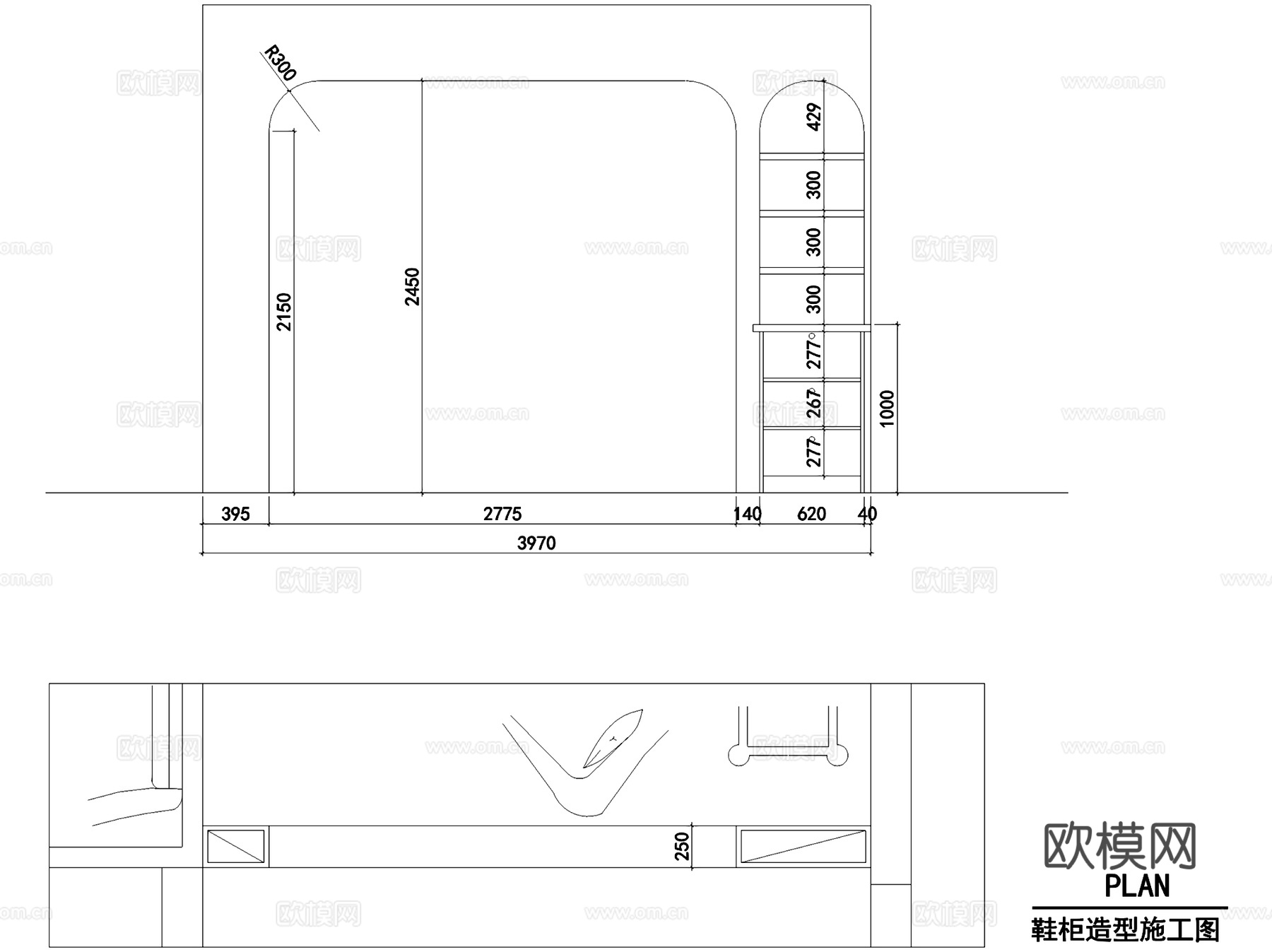 美式三室两厅两卫室内家装CAD施工图cad施工图