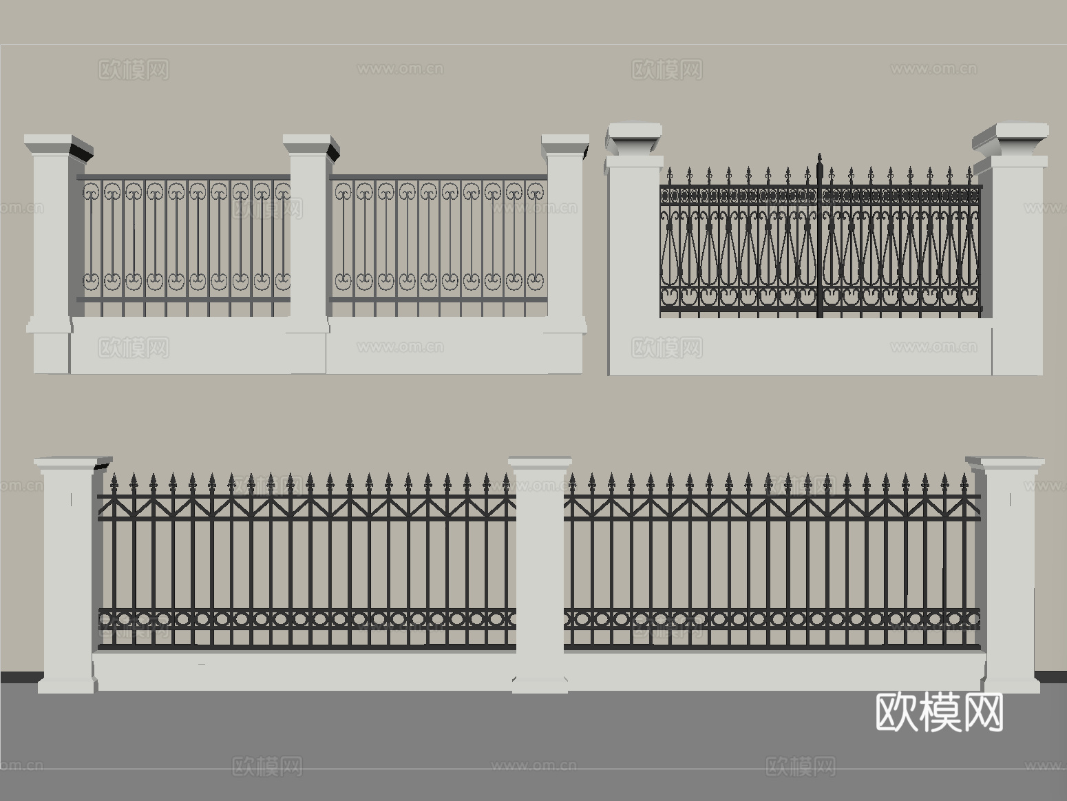 现代围栏护栏 围墙 别墅围墙 小区围墙su模型