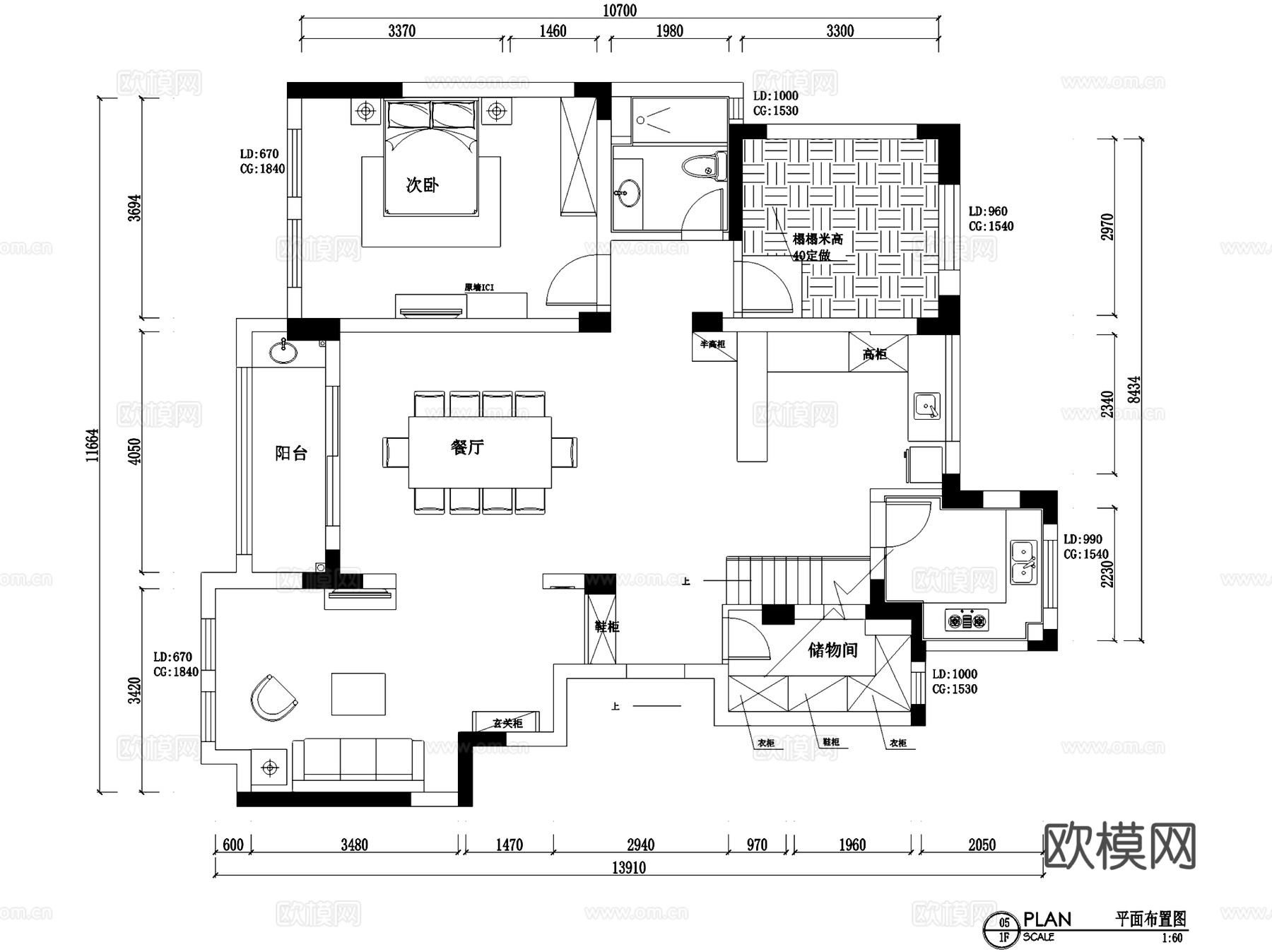 丽湾域43#402北欧风二层别墅室内家装CAD施工图cad施工图