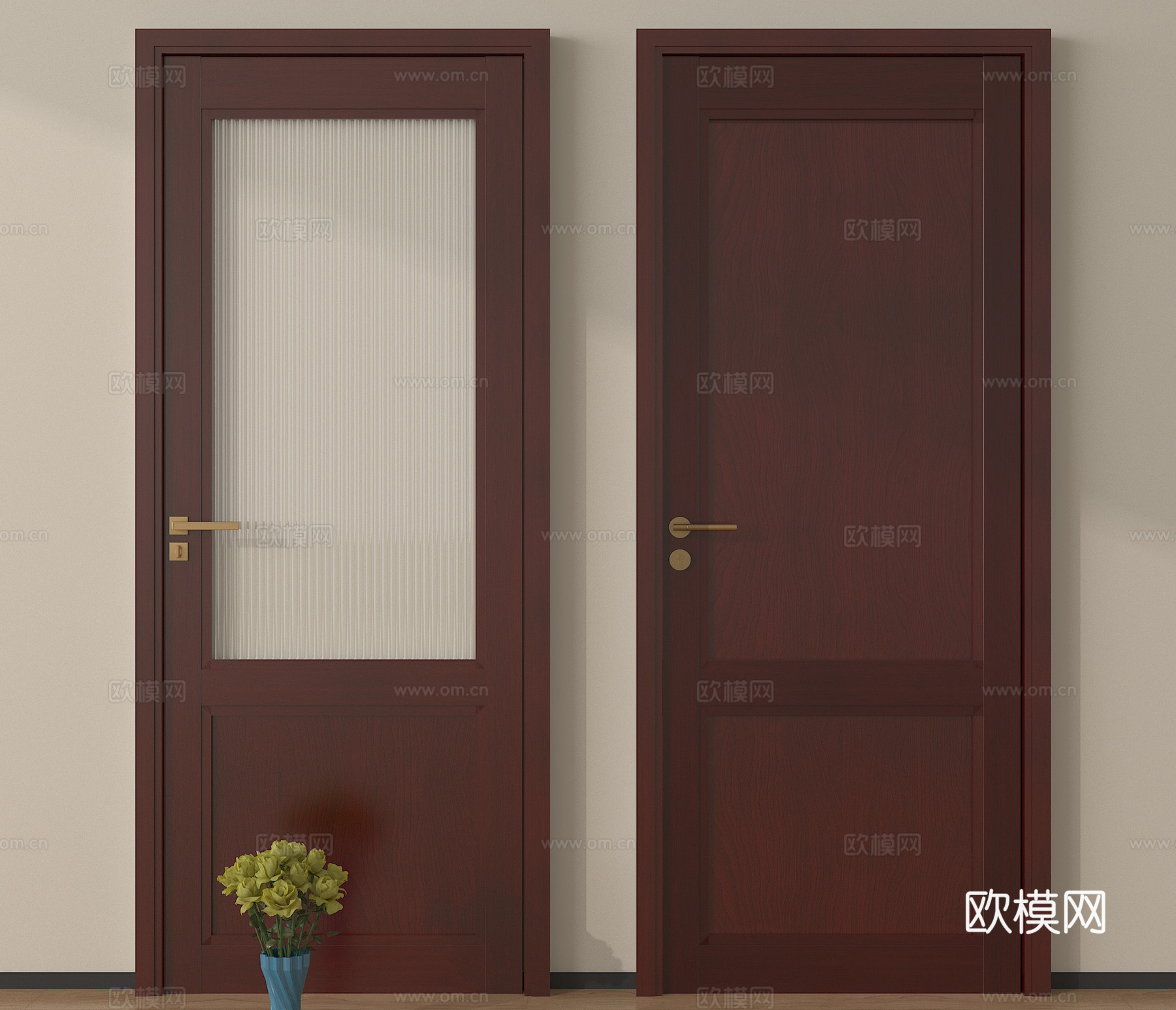 中式单开门 玻璃门单开门 卧室门 厨卫门su模型
