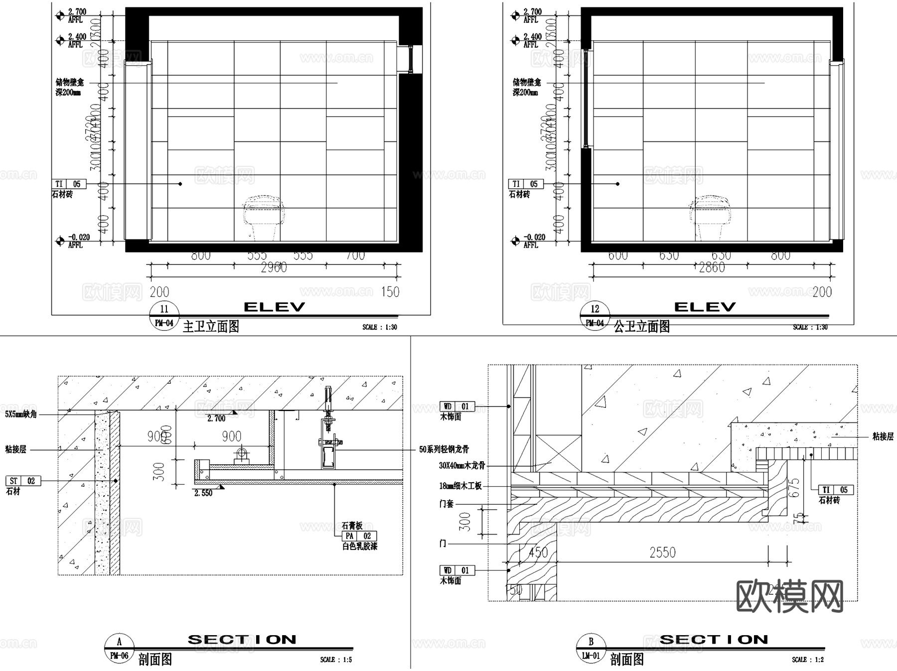 香槟水岸18#501四室两厅两卫室内家装CAD施工图cad施工图