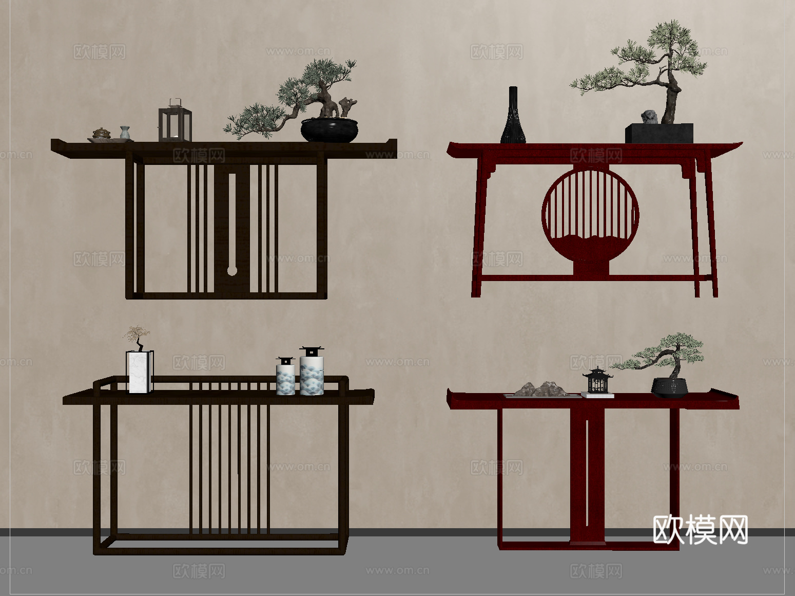 新中式条案 端景条案 端景柜 玄关台su模型