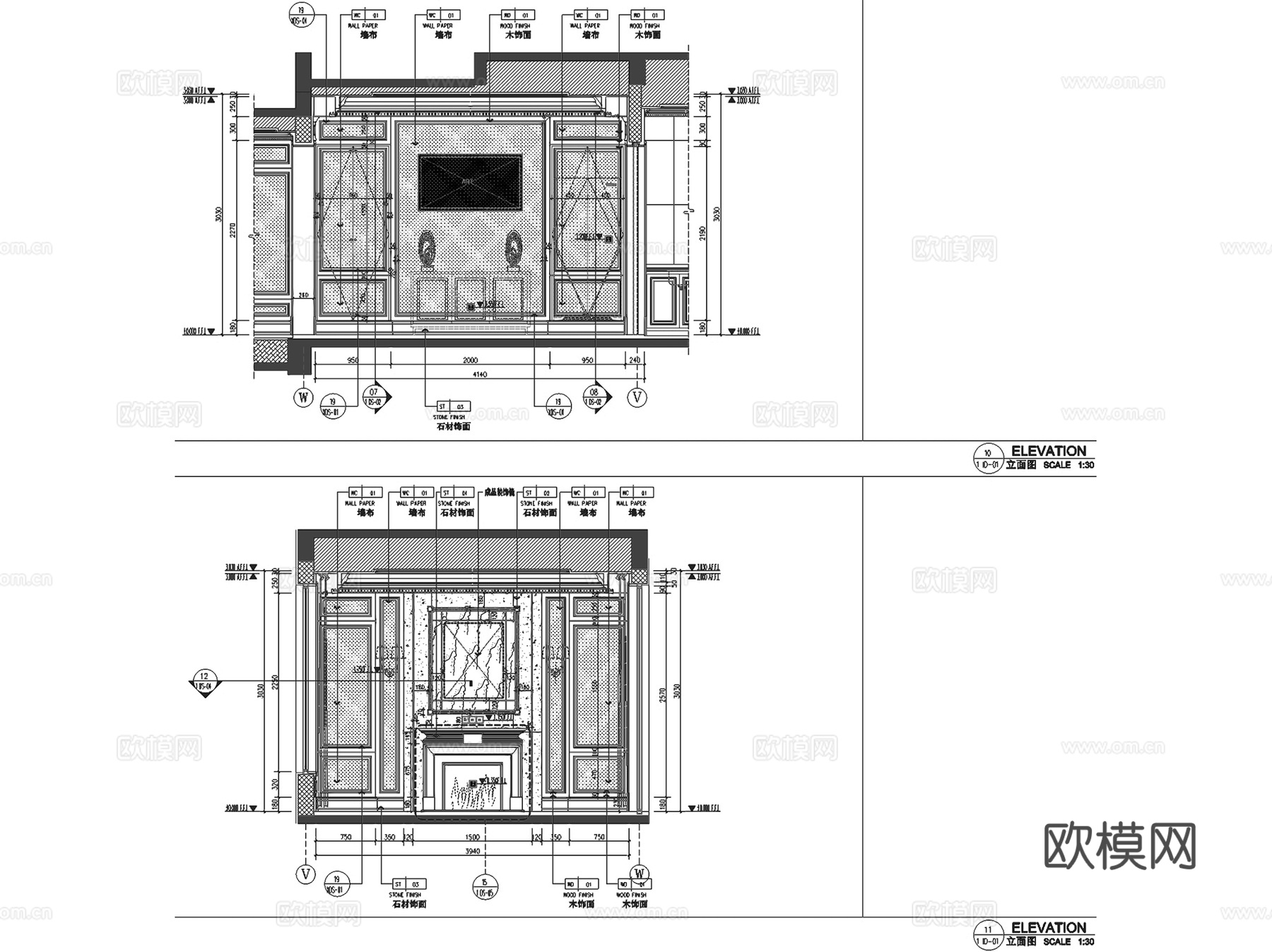 漓江郡府丹桂府170㎡三层院墅样板间室内家装CAD施工图整套cad施工图