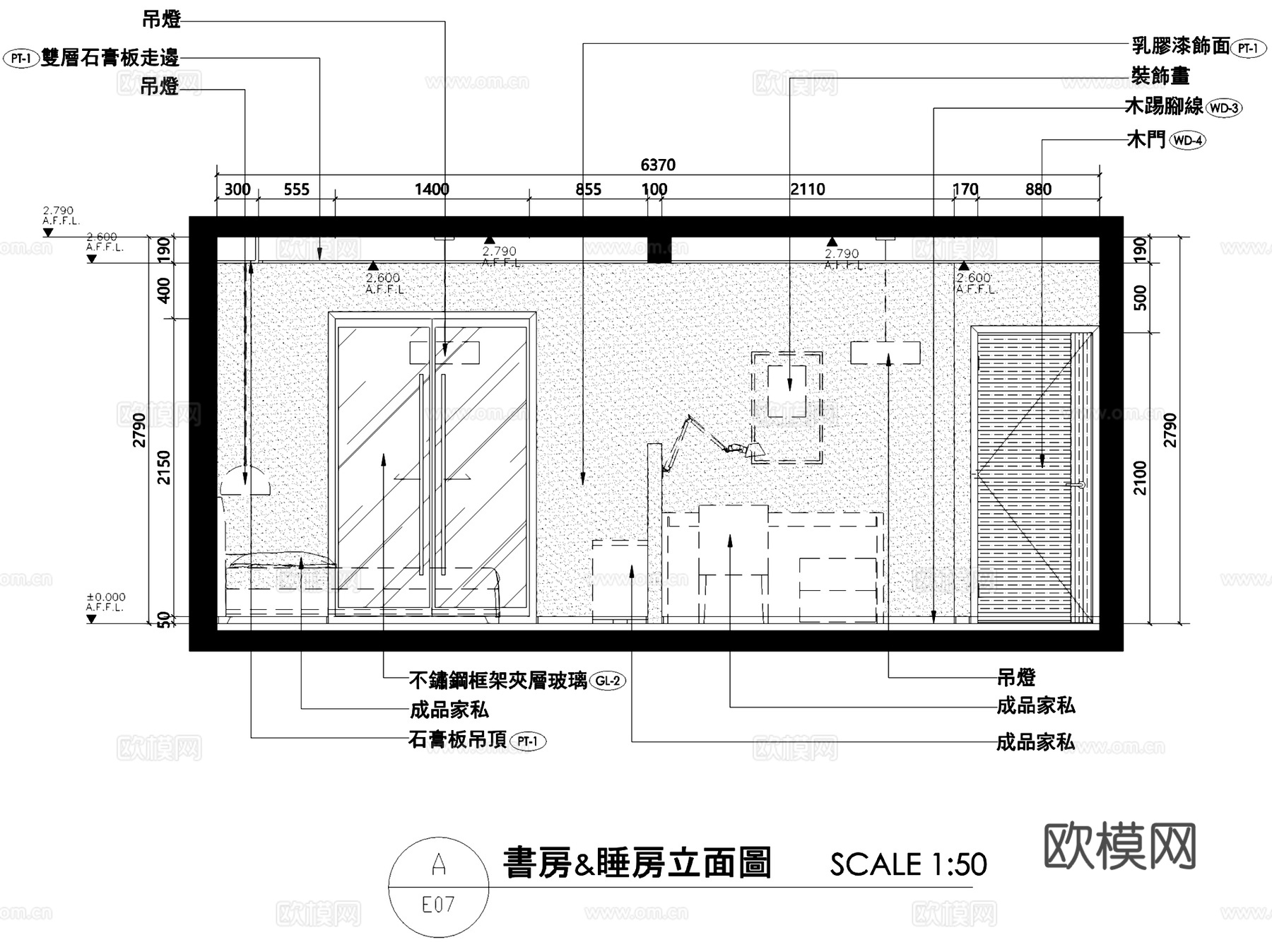 现代简约两室两厅两卫室内家装CAD施工图cad施工图