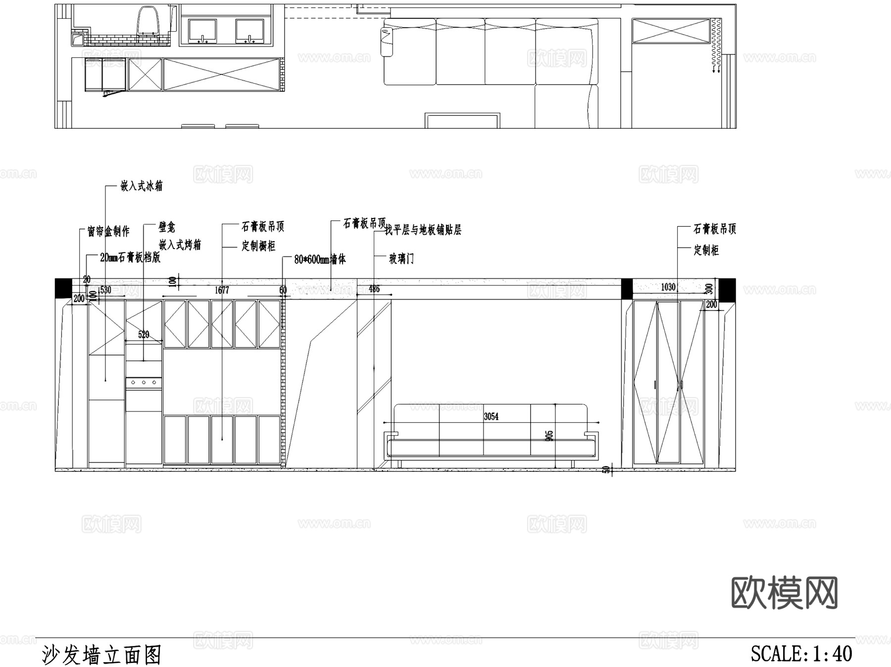 现代三室两厅平层室内家装CAD施工图+3Dmax模型cad施工图