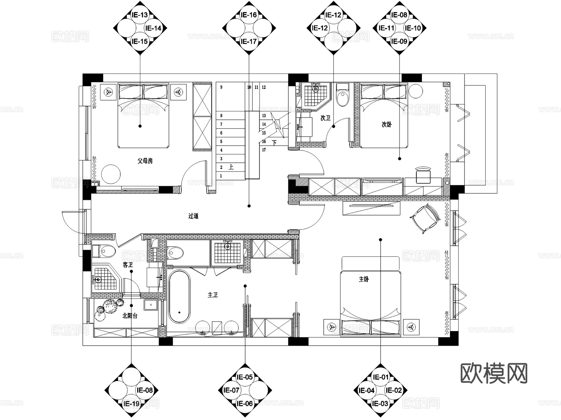 侠湾欧式简约三层别墅室内家装CAD施工图整套+3Dmax模型cad施工图