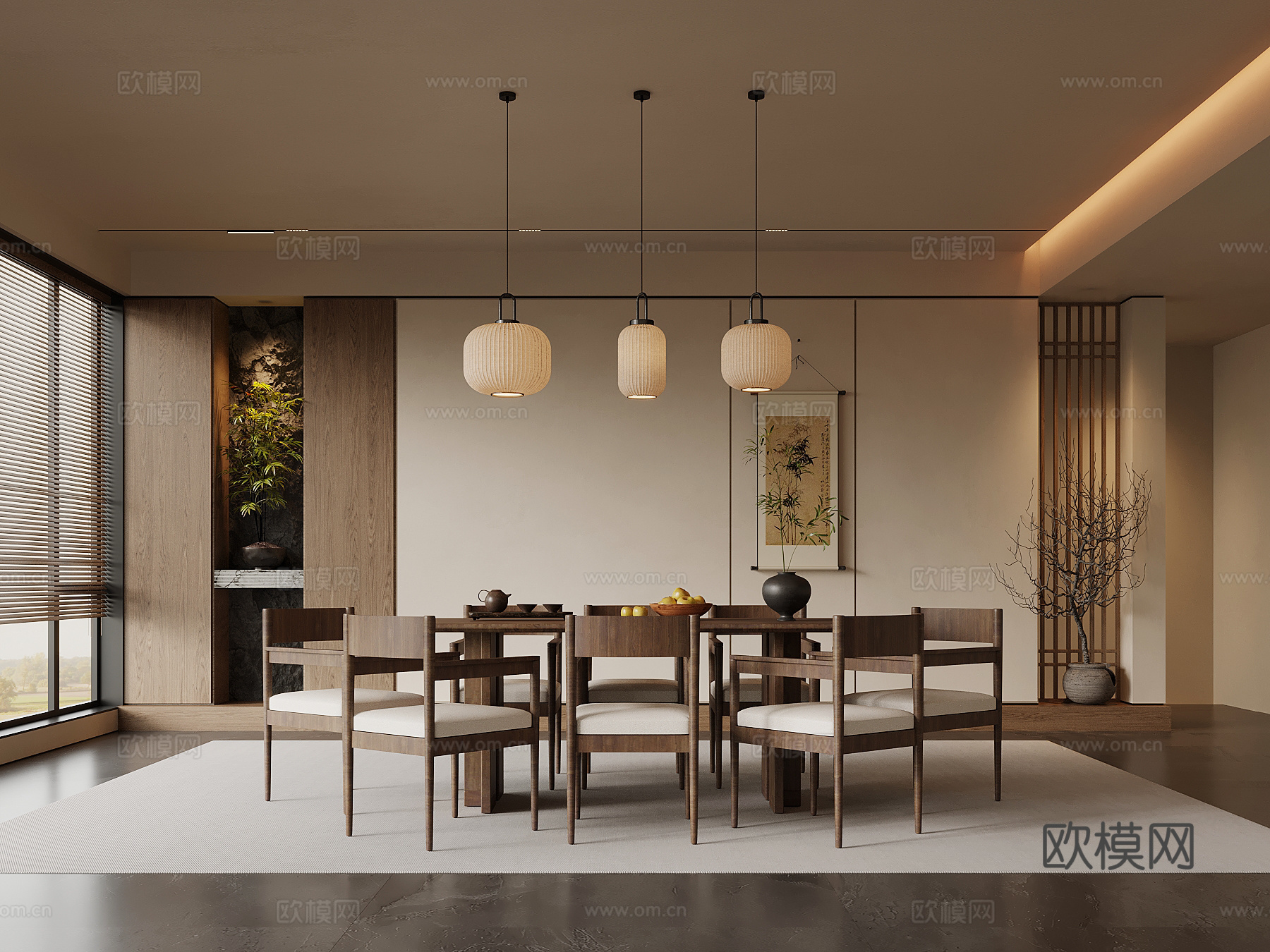 中古风餐厅 餐桌椅su模型