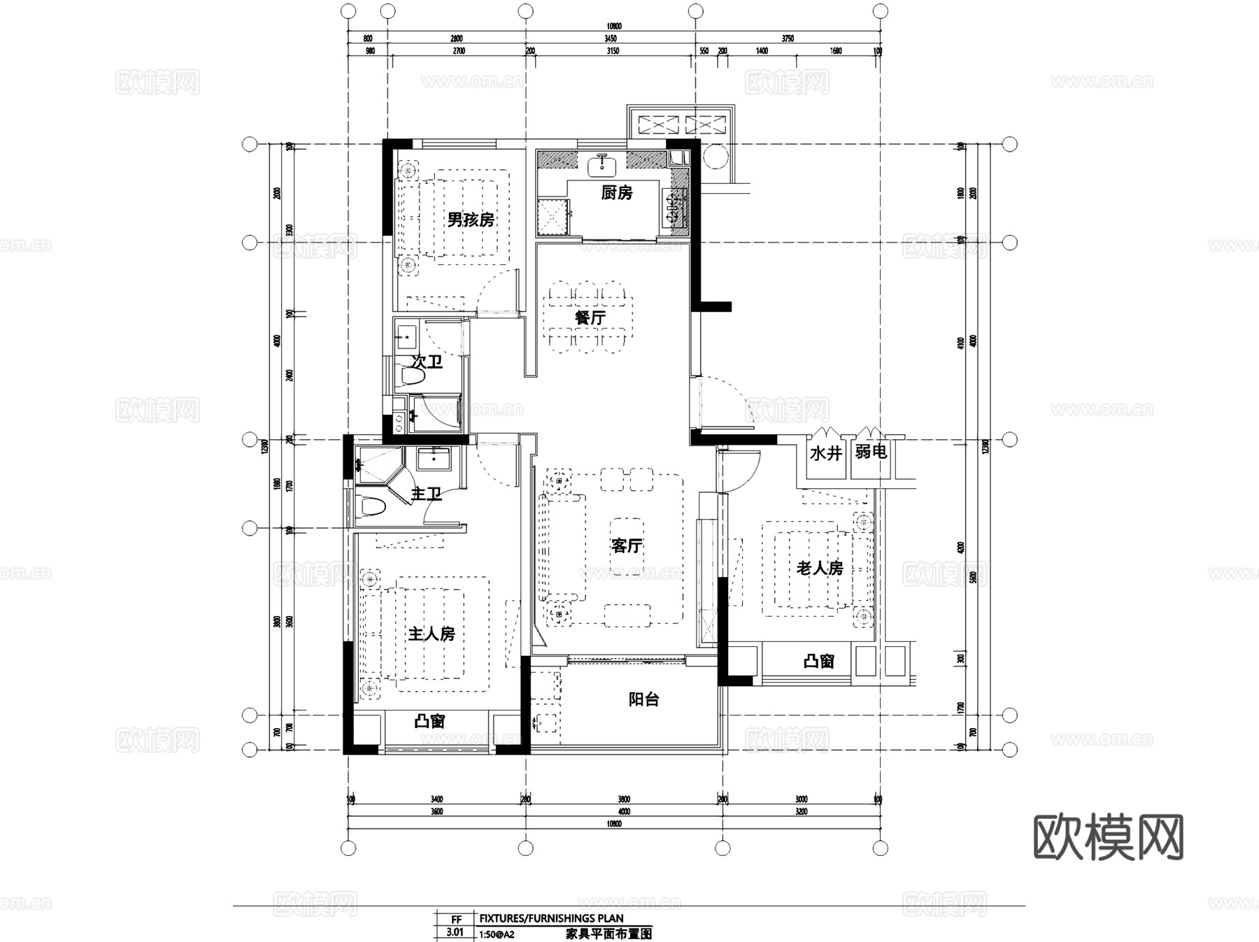 温州瑞安大道115户型样板房室内家装CAD施工图整套+3Dmcad施工图