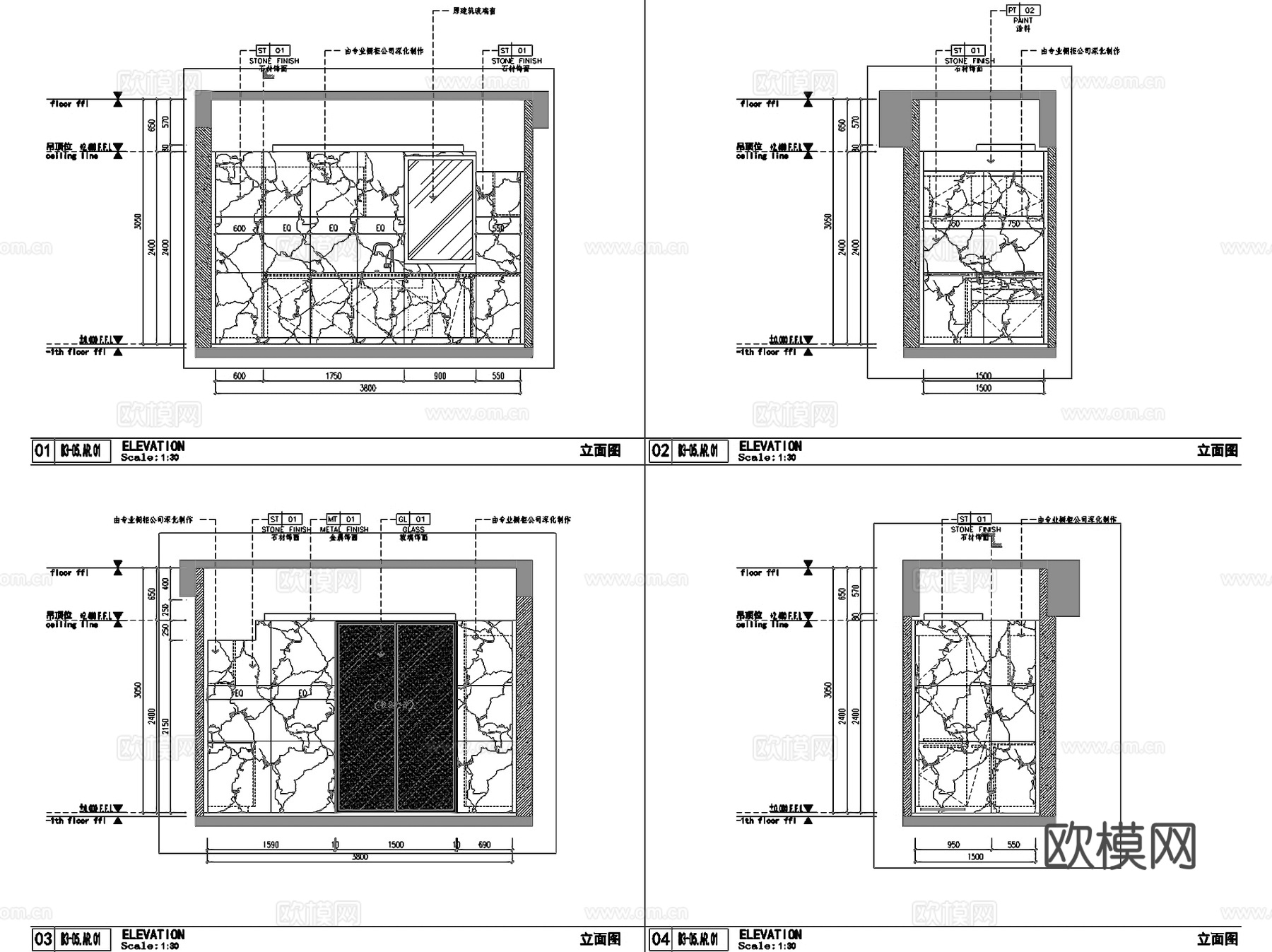 深圳华侨城创想大厦公寓B3-05户型样板间室内家装CADcad施工图