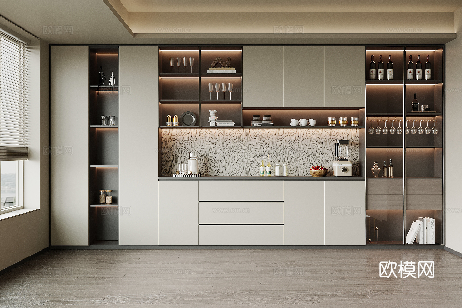 现代酒柜 餐边柜su模型
