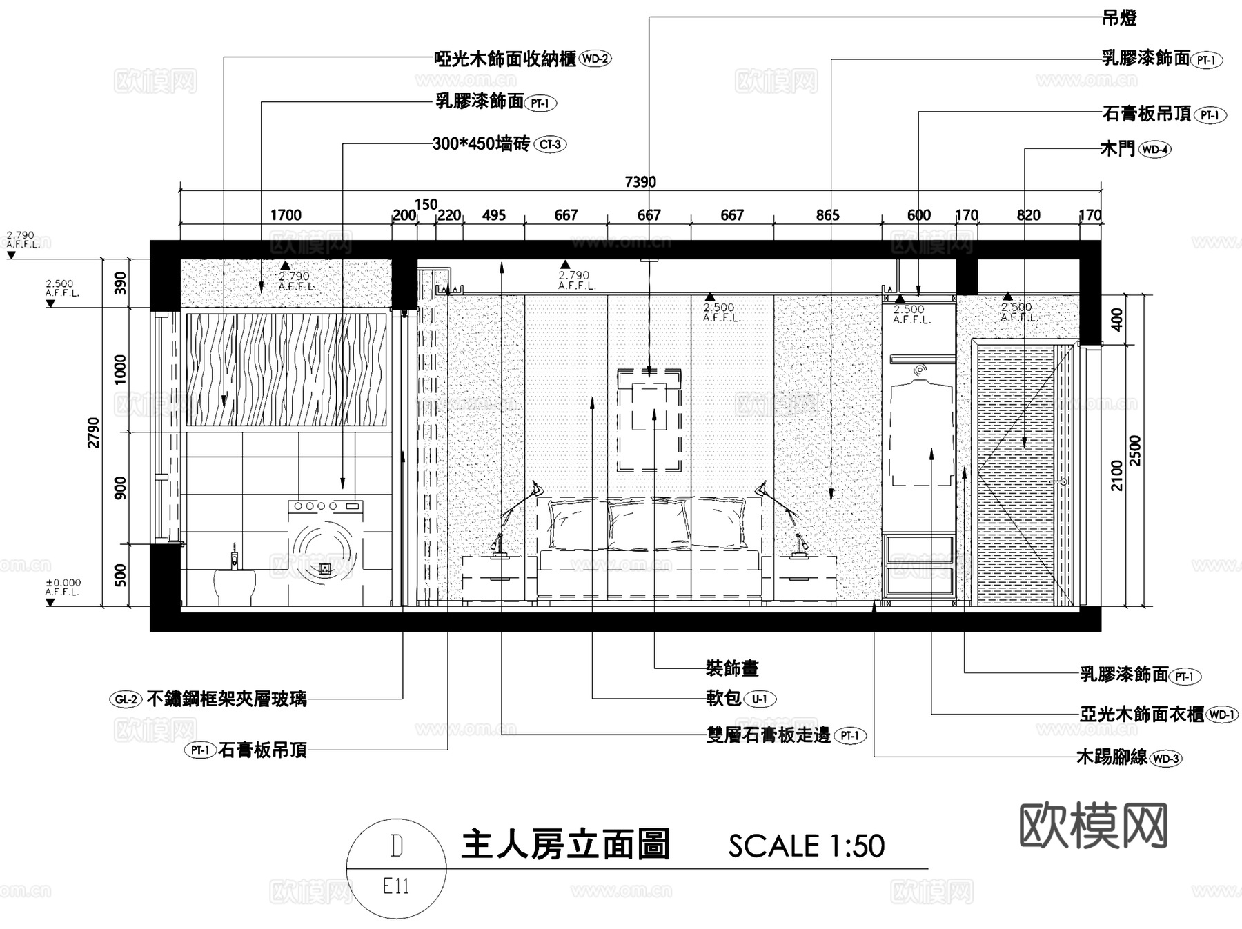 现代简约两室两厅两卫室内家装CAD施工图cad施工图