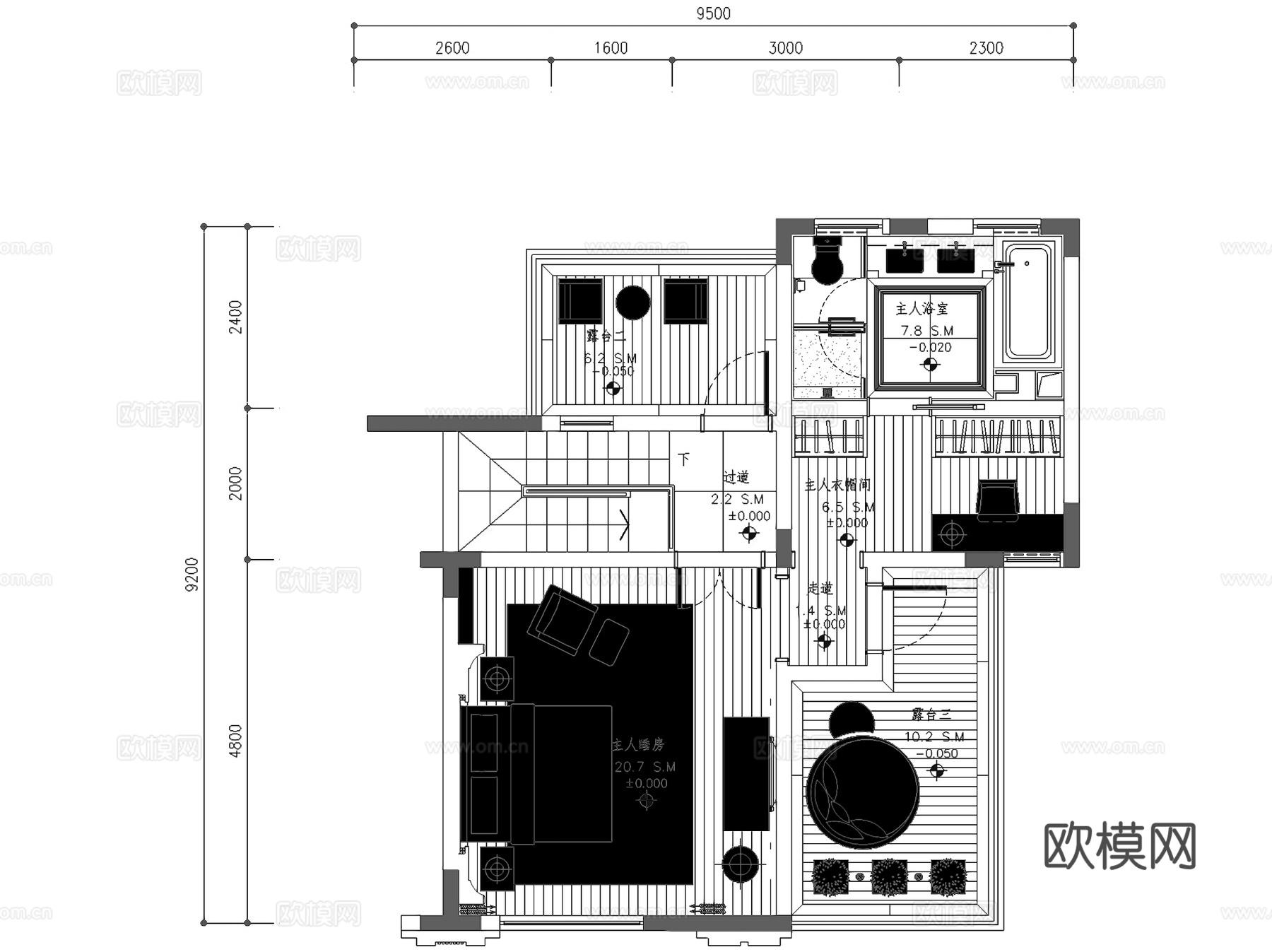 新力铂园叠墅上叠户型室内家装CAD施工图整套cad施工图