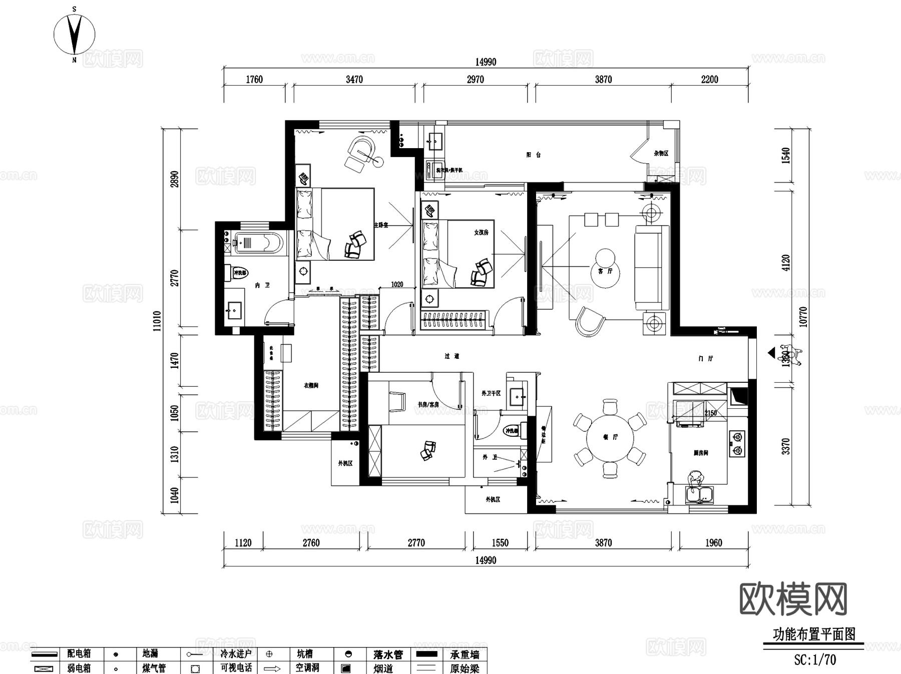 星河国际八区2#2401室内家装CAD施工图+3Dmax模型cad施工图