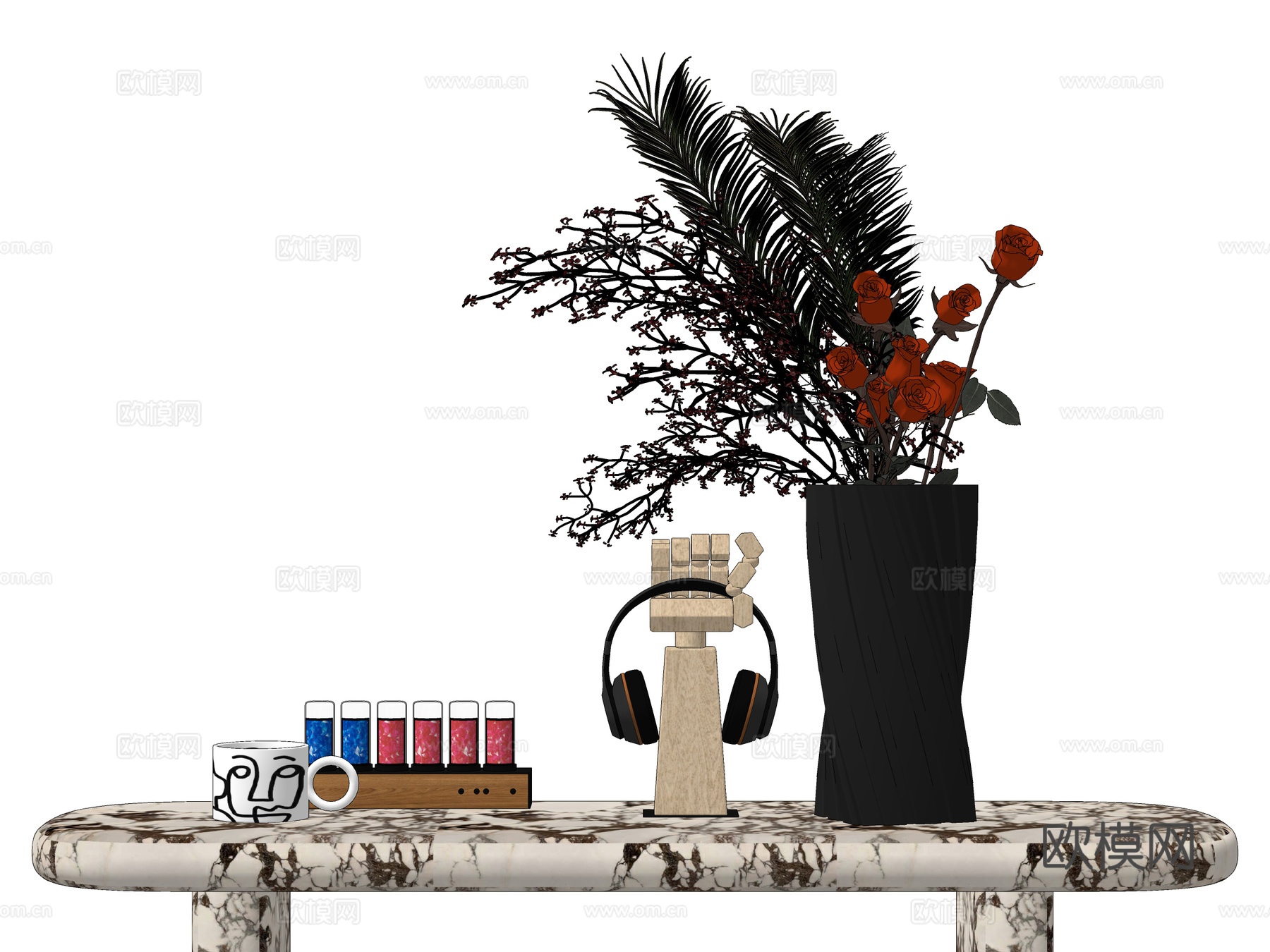 现代植物饰品摆件组合 花艺 杯子su模型