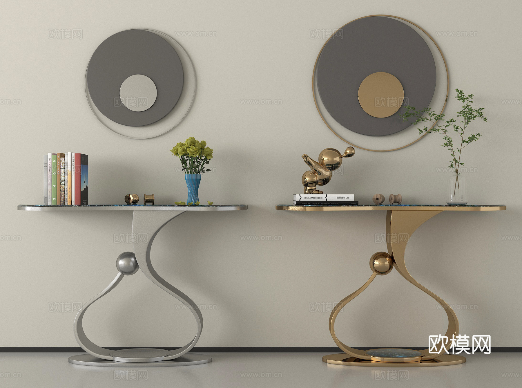 现代端景台 玄关端景台 端景条案 摆件su模型