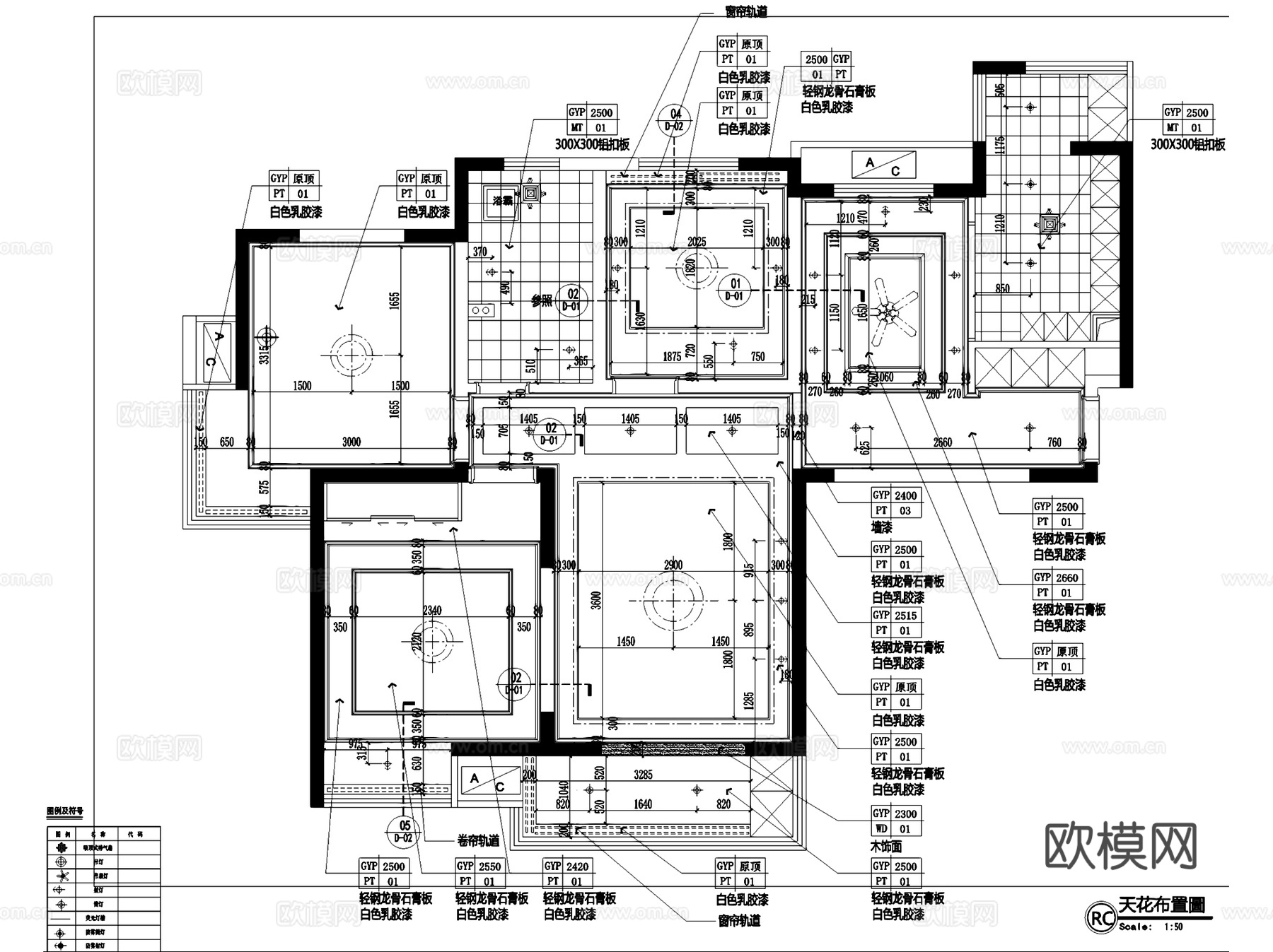 美式三室两厅一卫私宅室内家装平面系统图CAD施工图cad施工图
