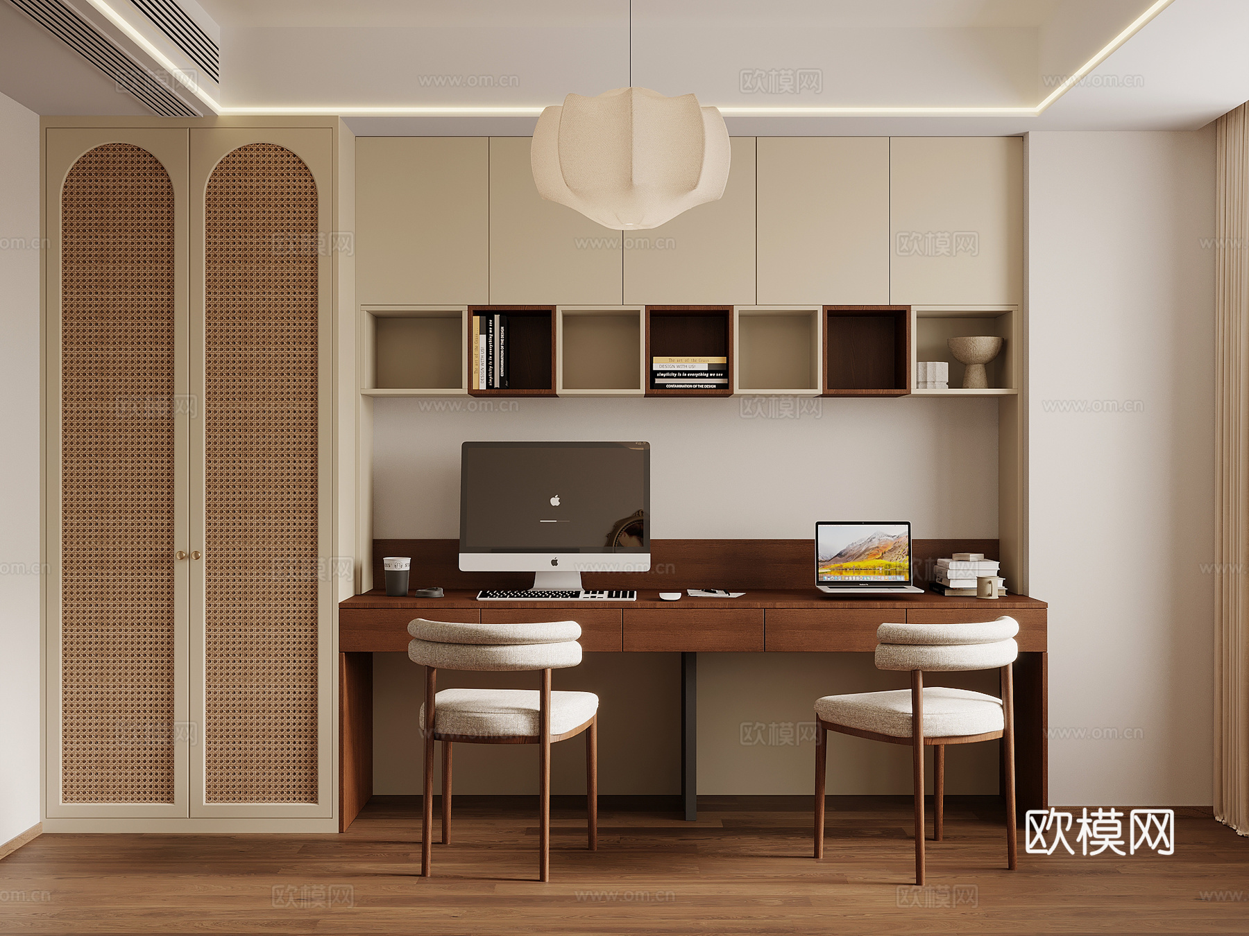 中古风书房 书柜 书桌椅su模型