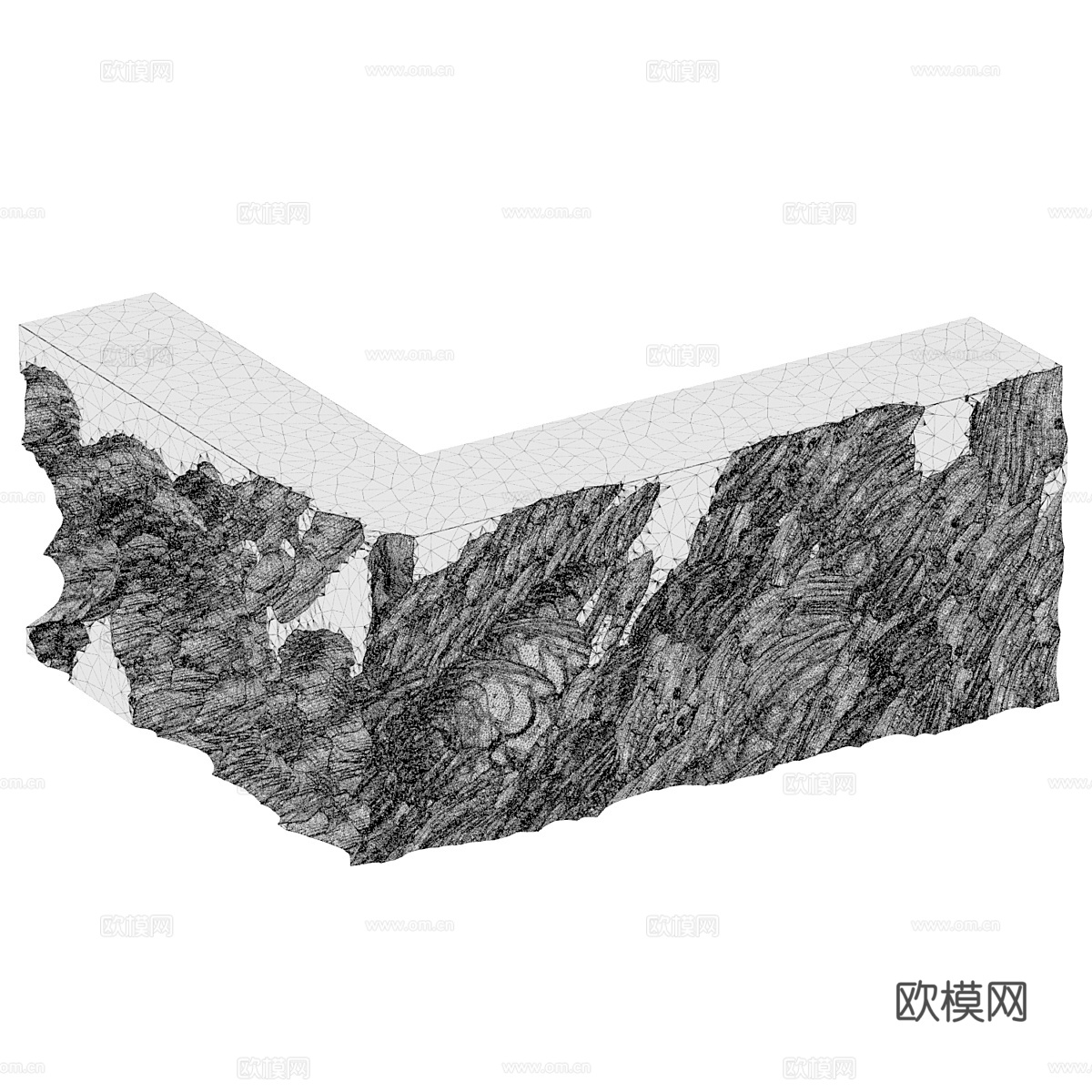 现代侘寂石头转角吧台3d模型下载（渲染图3）