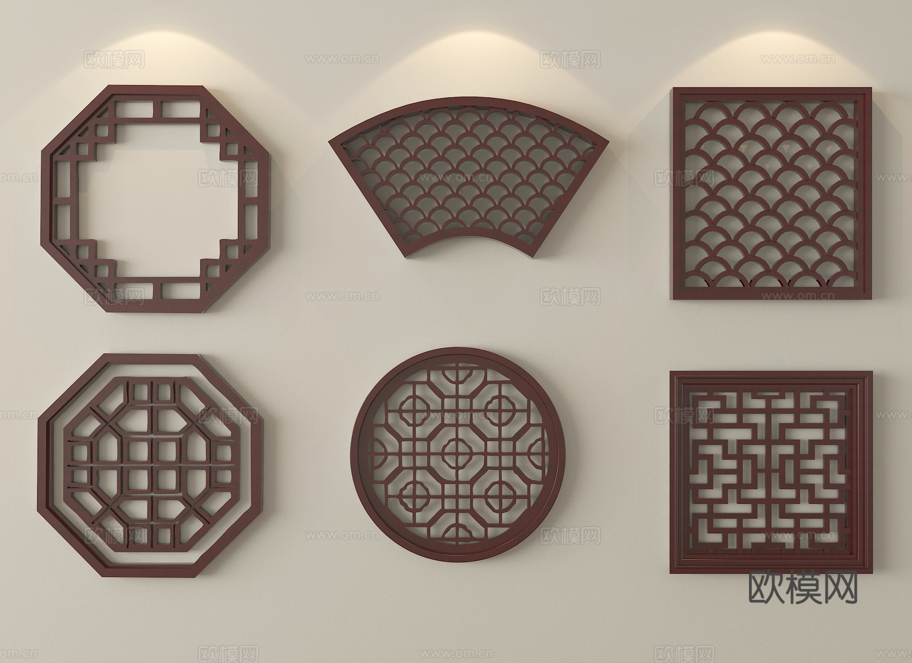 中式镂花窗 雕花图案 镂空窗格 景墙花格窗 仿古镂花窗3d模型下载
