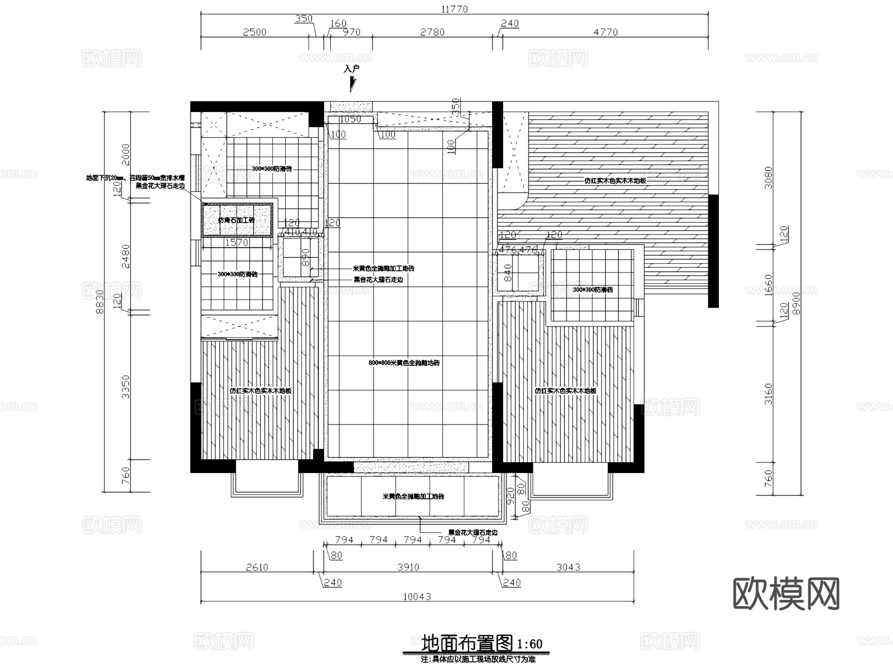 欧式三室两厅两卫私宅室内家装CAD施工图cad施工图