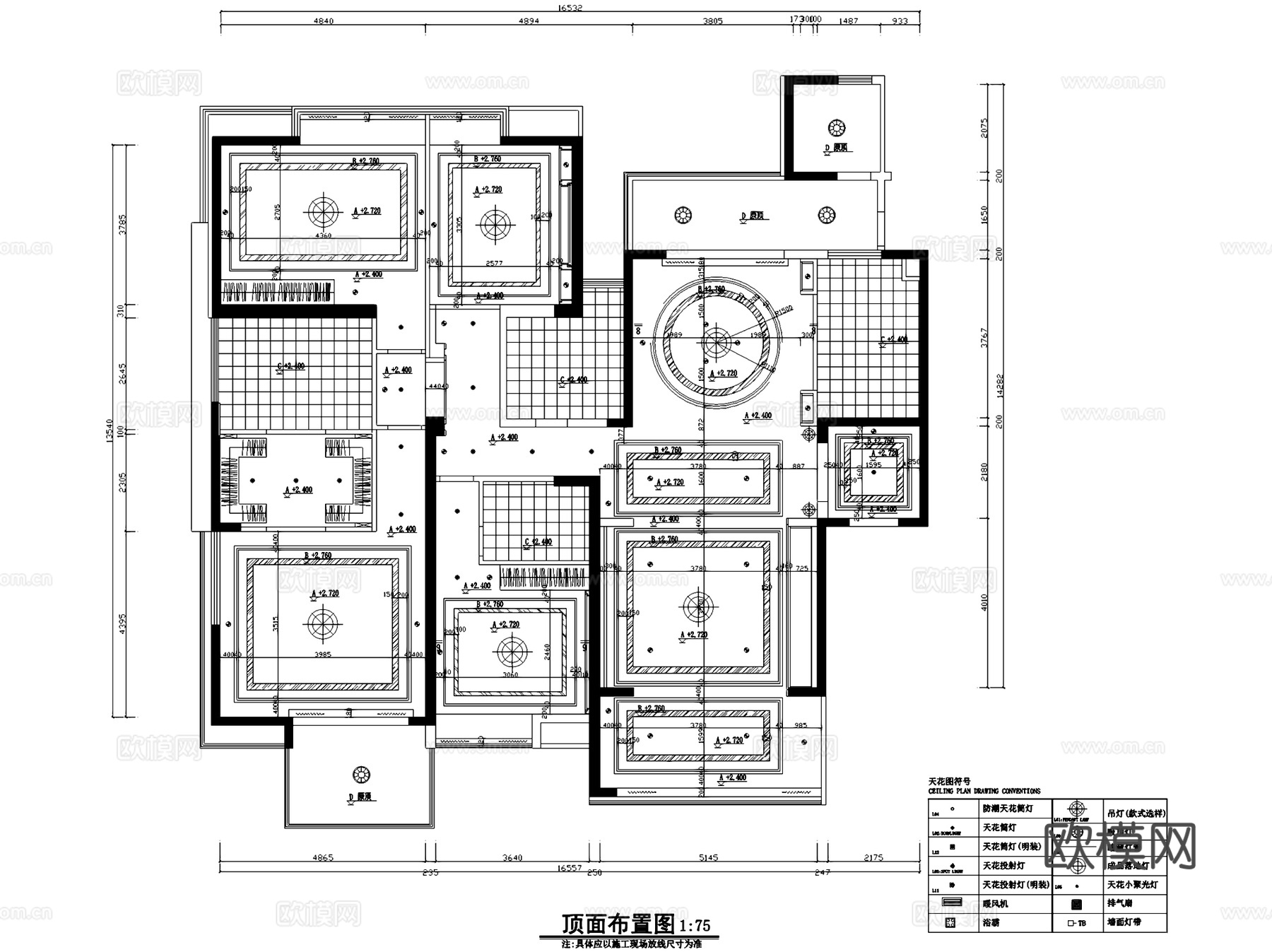 现代简约四室两厅三卫室内家装CAD施工图cad施工图
