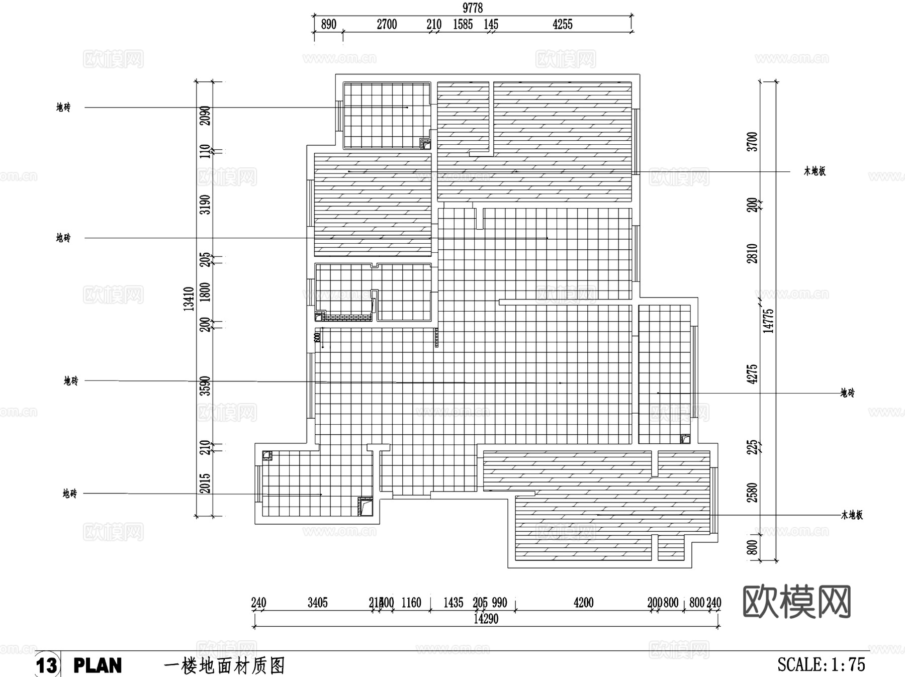 现代三室两厅平层室内家装CAD施工图+3Dmax模型cad施工图