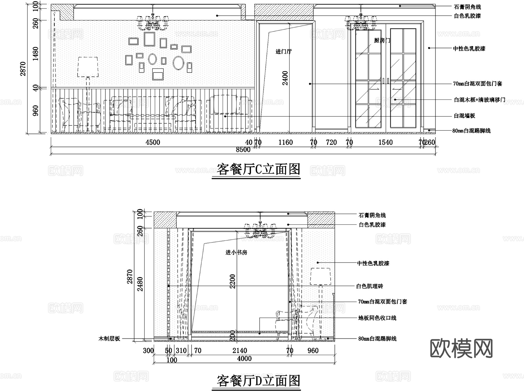美式简约三室两厅两卫一厨私宅室内家装CAD施工图cad施工图