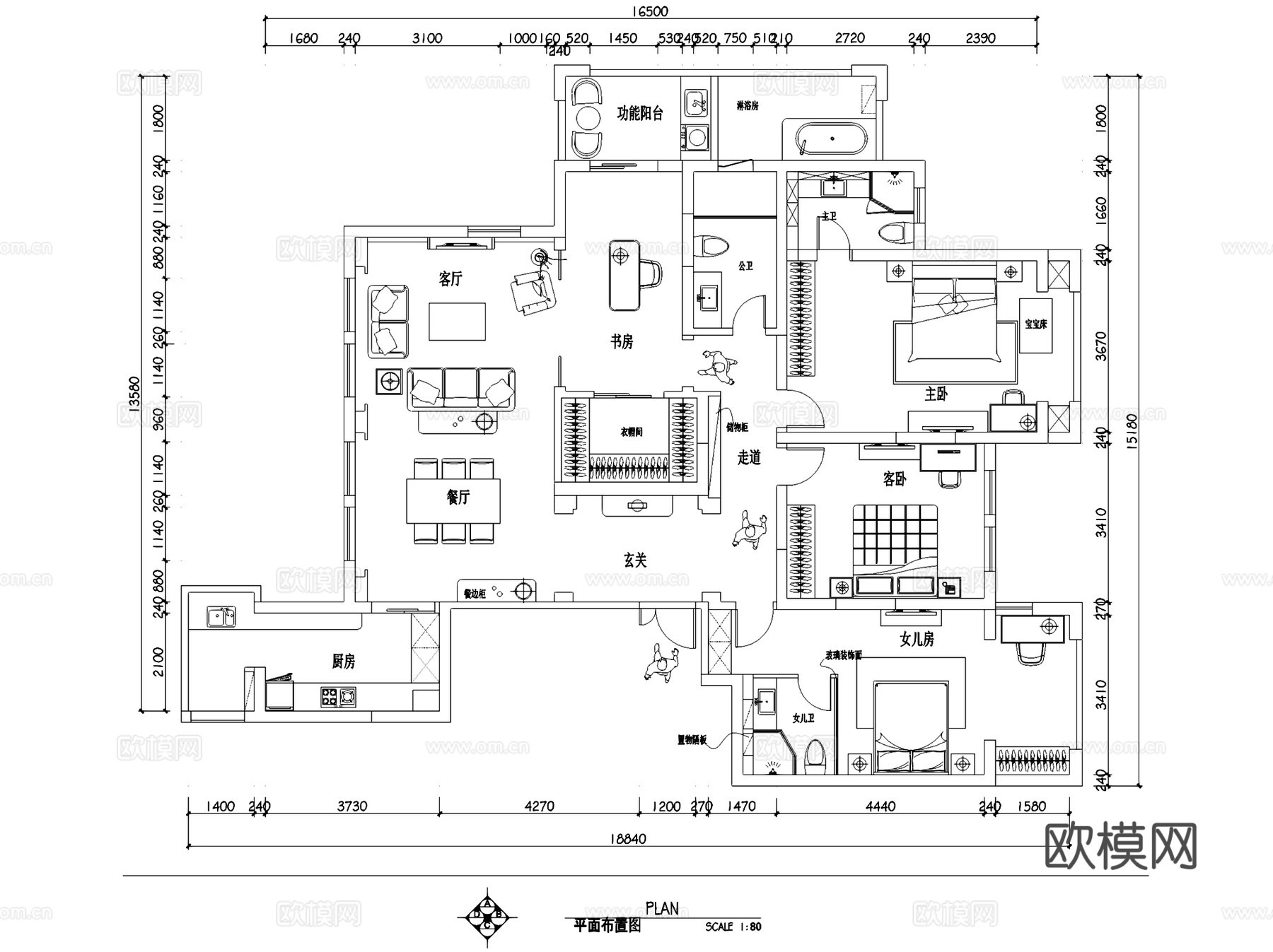 现代轻奢伟星城江景园室内家装CAD施工图cad施工图