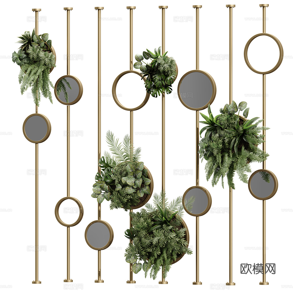 现代轻奢金属绿植装饰隔断3d模型下载（渲染图2）