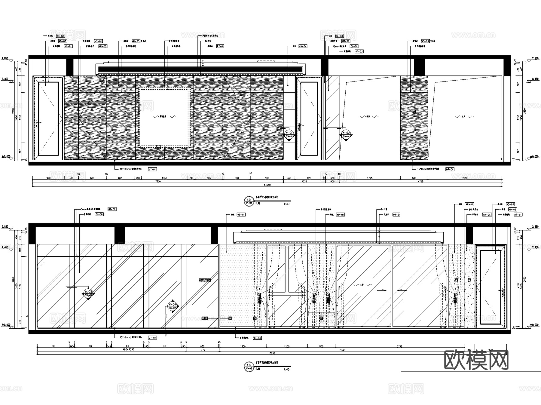鸿荣源壹方中心玖誉6栋B户型样板房室内家装CAD施工图整套cad施工图