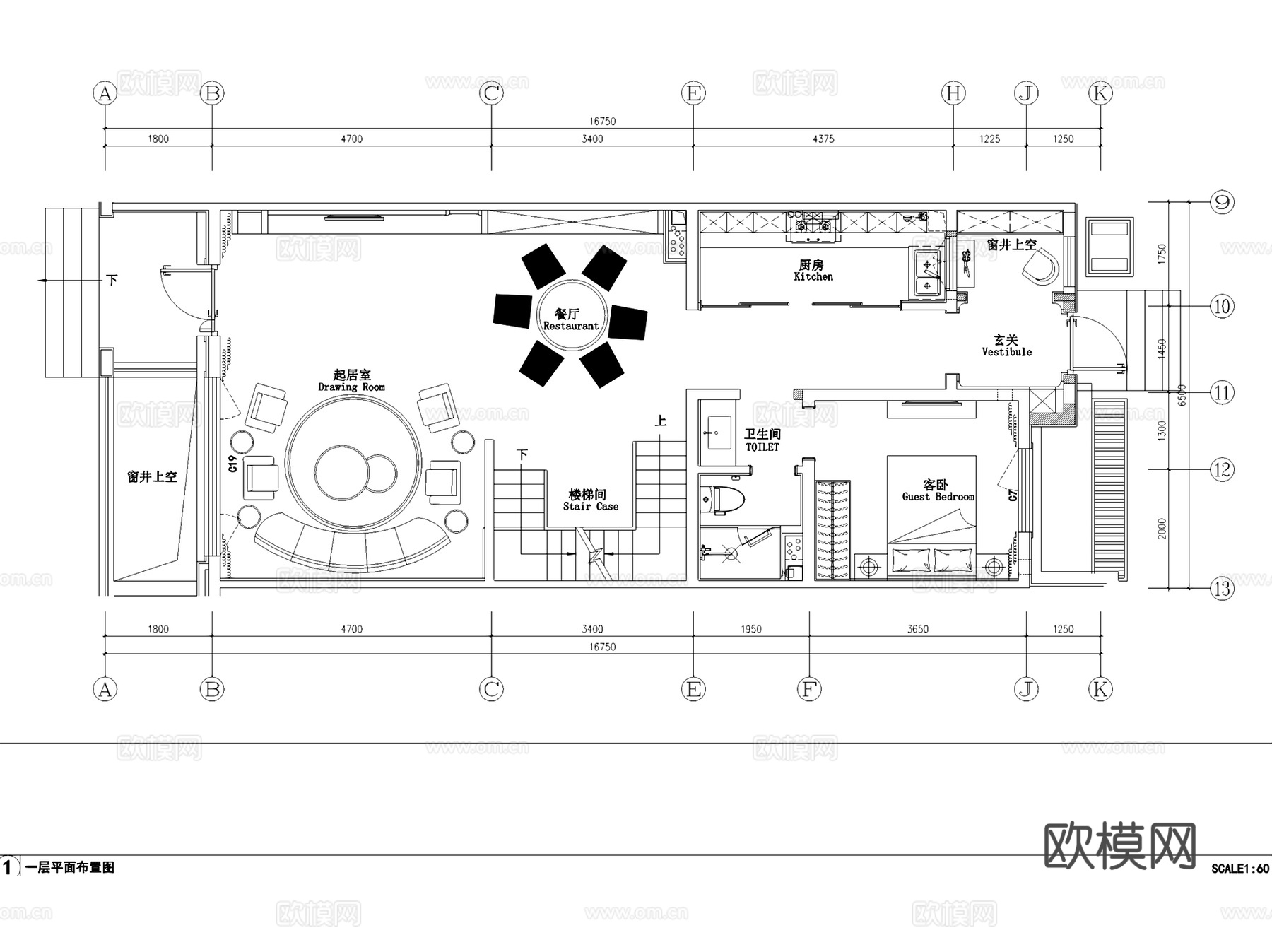 中加生态示范区枫博园三层别墅室内家装CAD施工图cad施工图