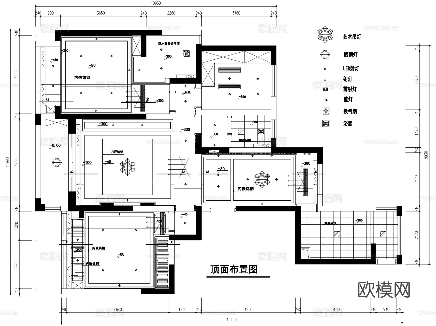 世贸1幢2902三室两厅两卫室内家装CAD施工图cad施工图