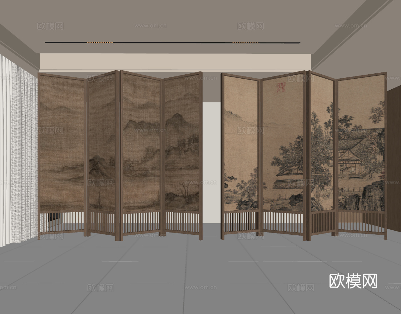 新中式屏风 宋氏风隔断su模型