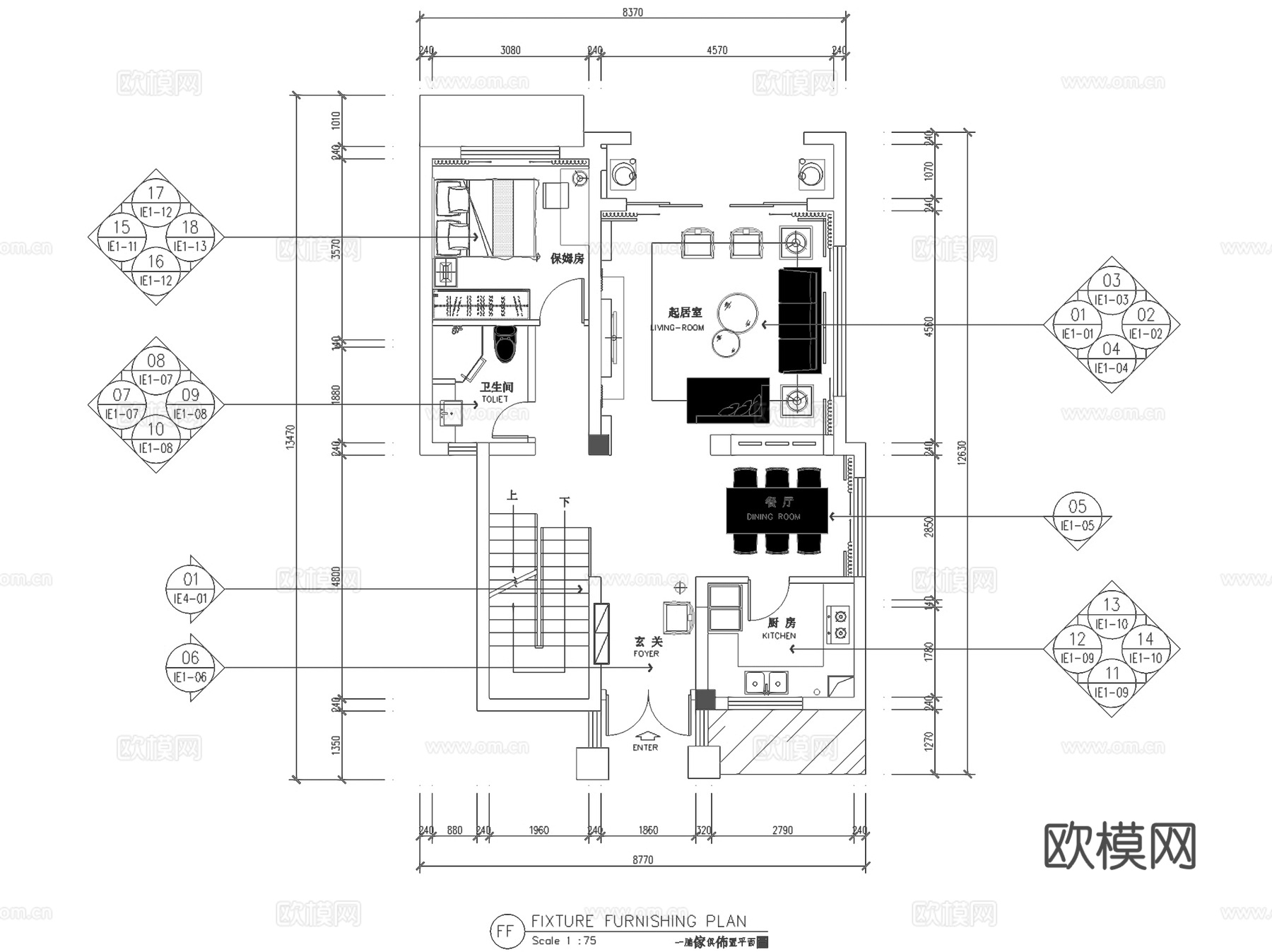 泸州新中式三层别墅室内家装CAD施工图整套cad施工图