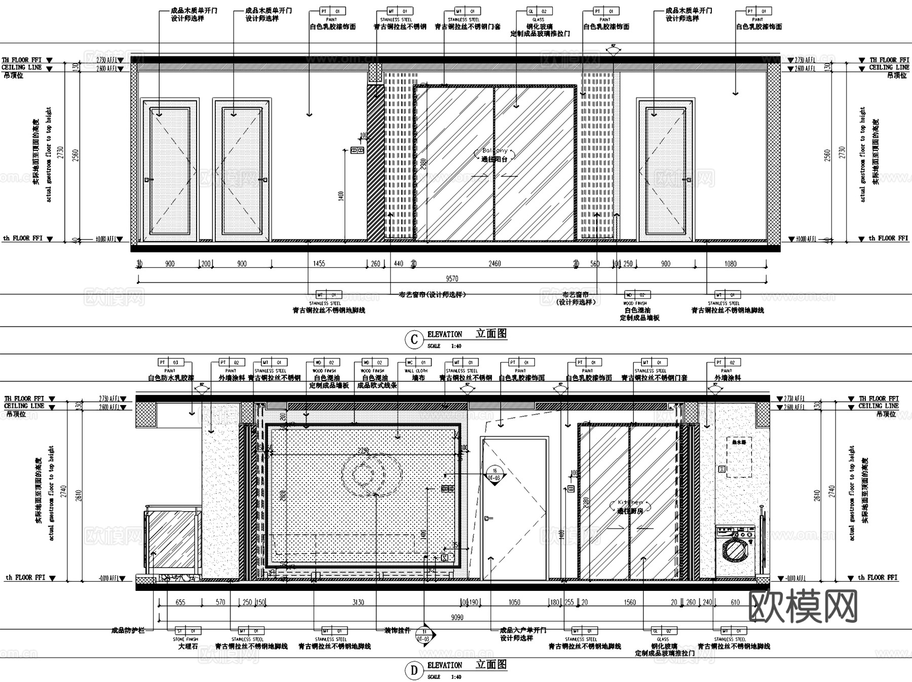 汕尾融创109户型三室两厅两卫室内家装CAD施工图整套cad施工图