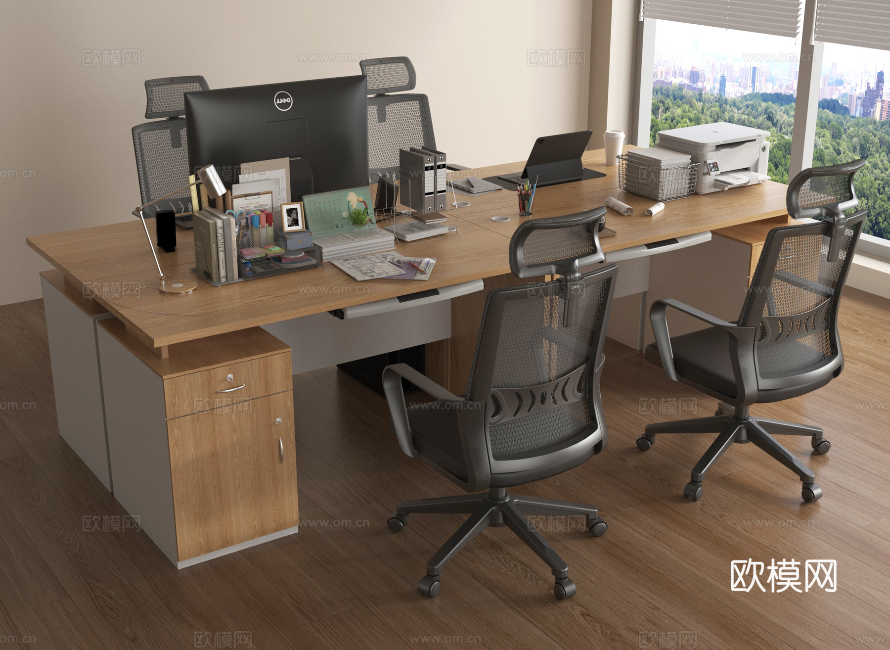 现代办公桌椅 职员工位 电脑 公共办公区3d模型下载