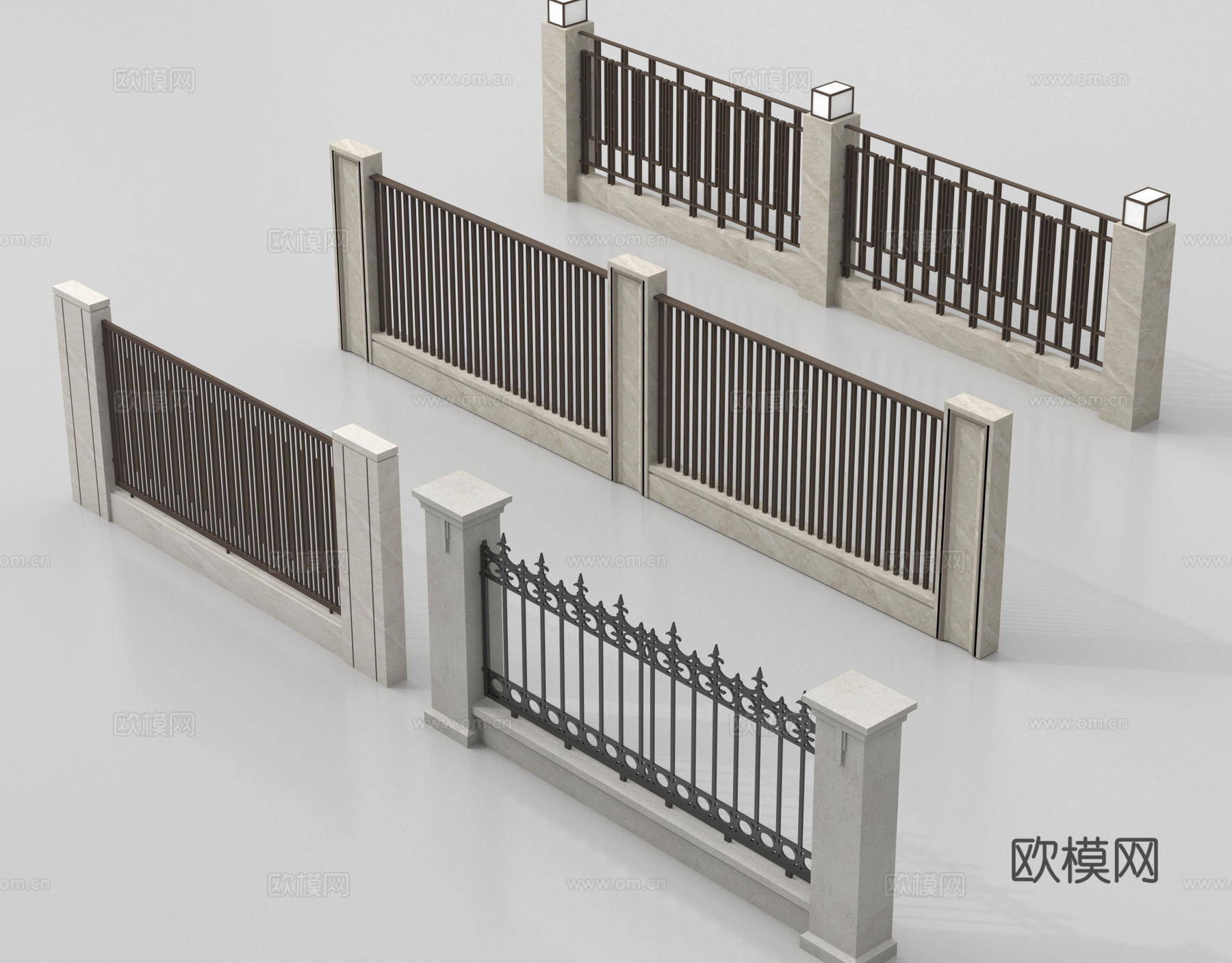 现代围栏护栏 围墙 别墅围墙 小区围墙su模型